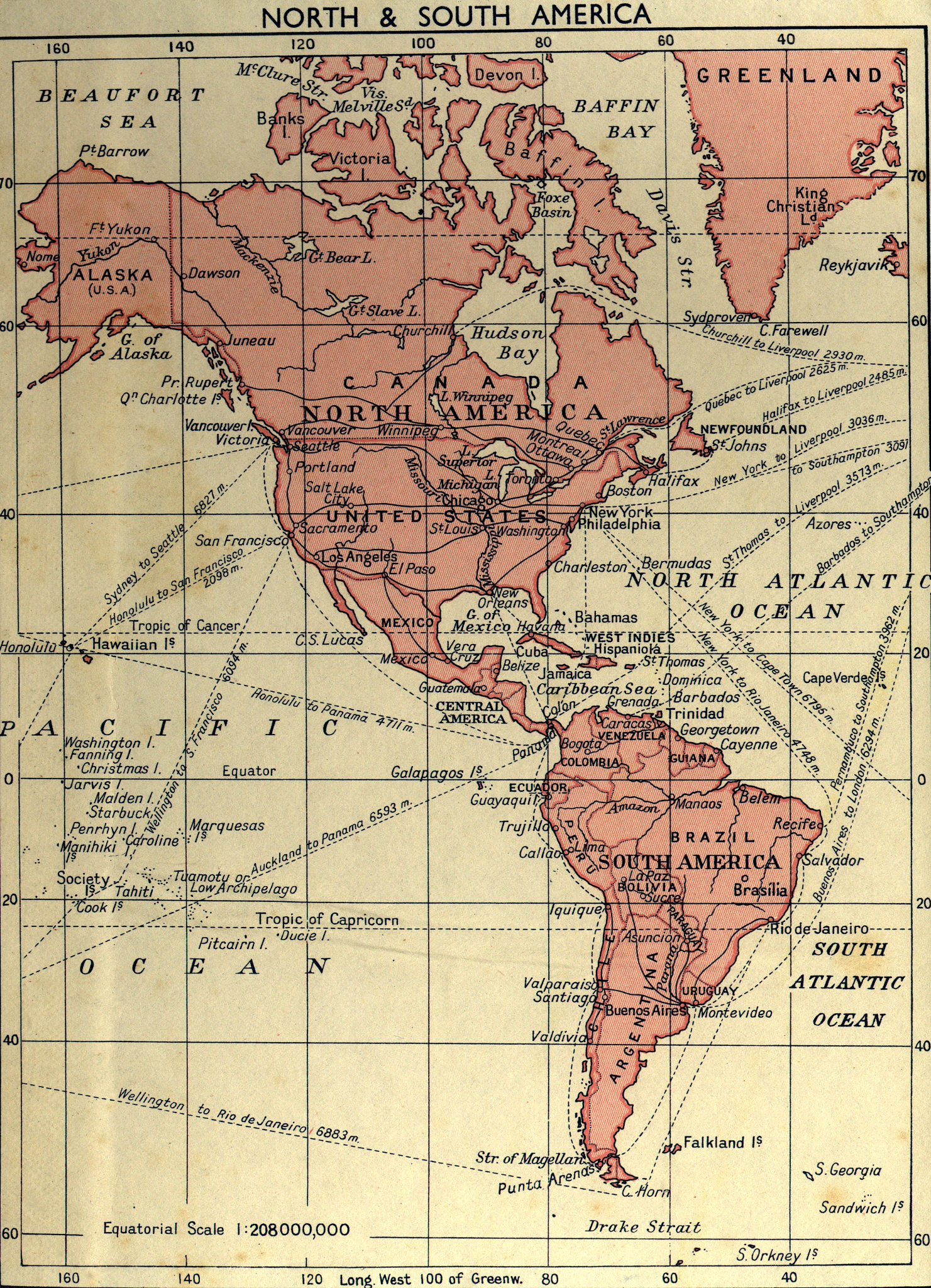 north and south america old faded map