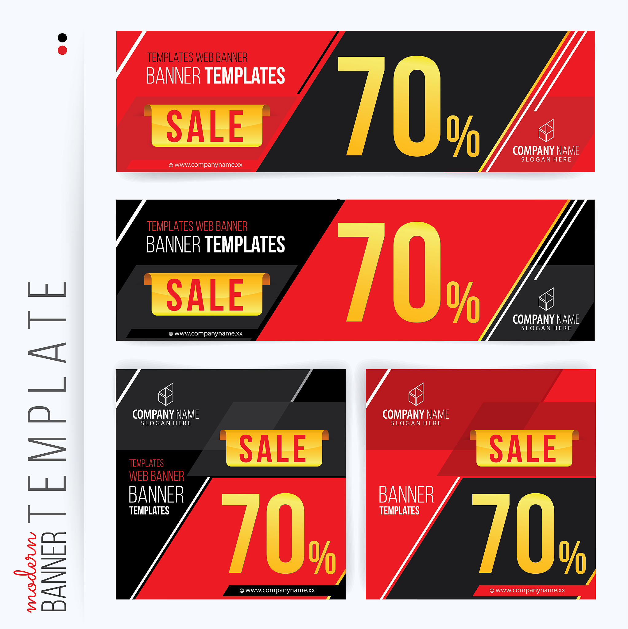 red and black web banners templates, standard sizes with space f