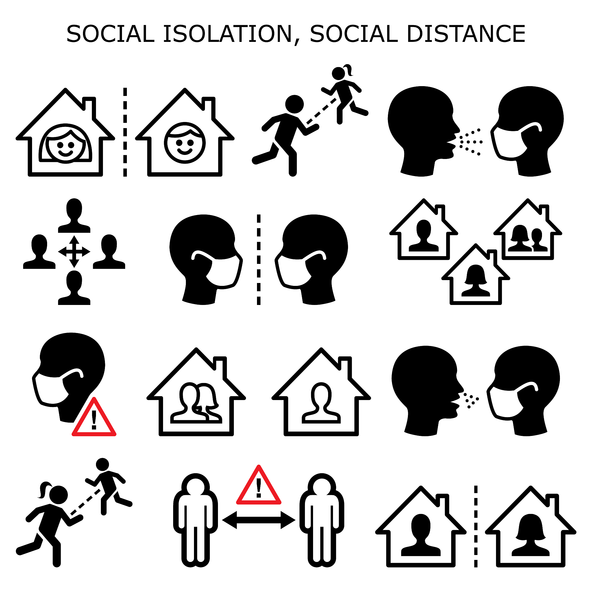 social isolation, social distance, people on quarantine isolated