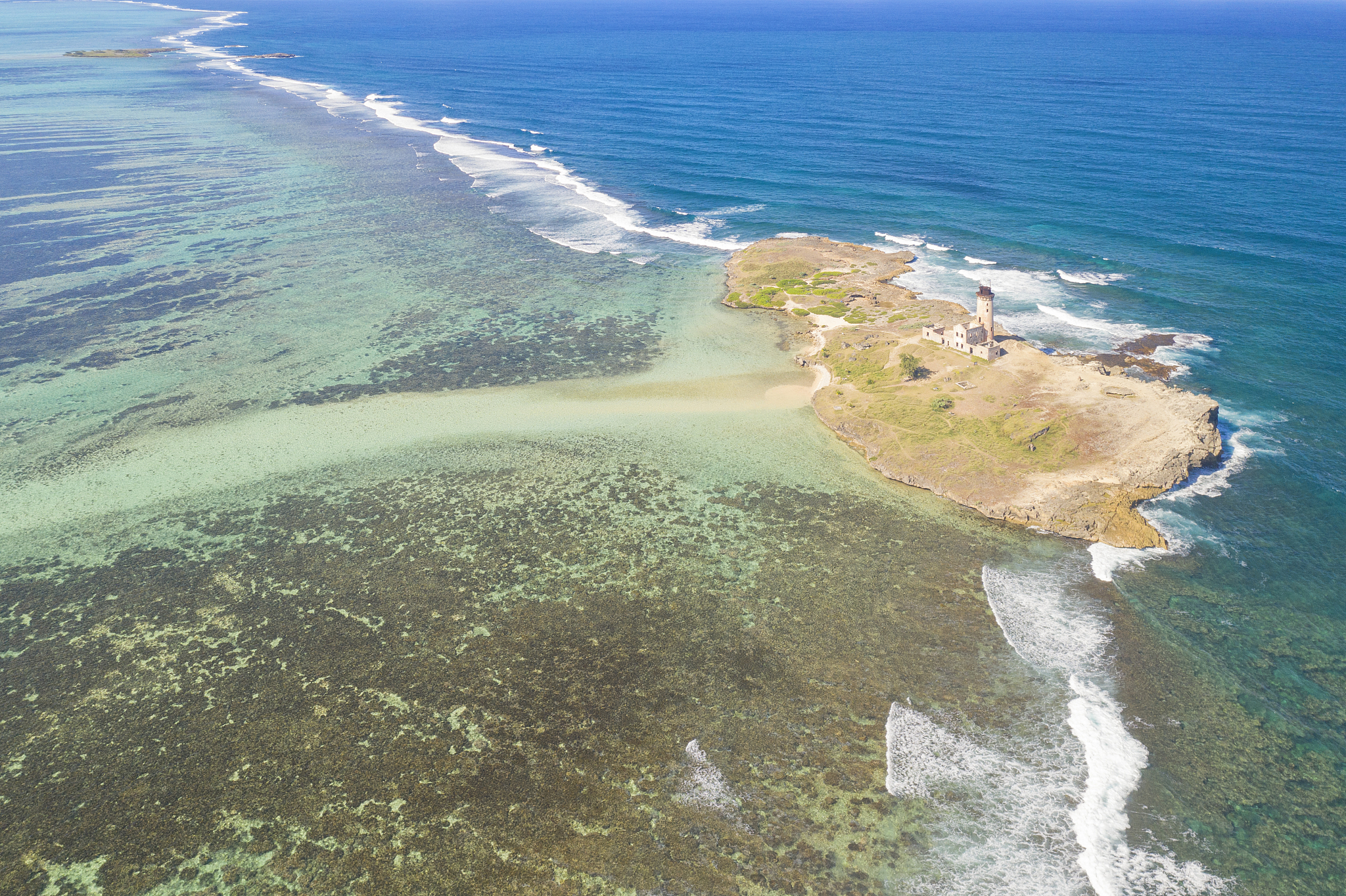 aerial view taken by drone of lighthouse in mauritius