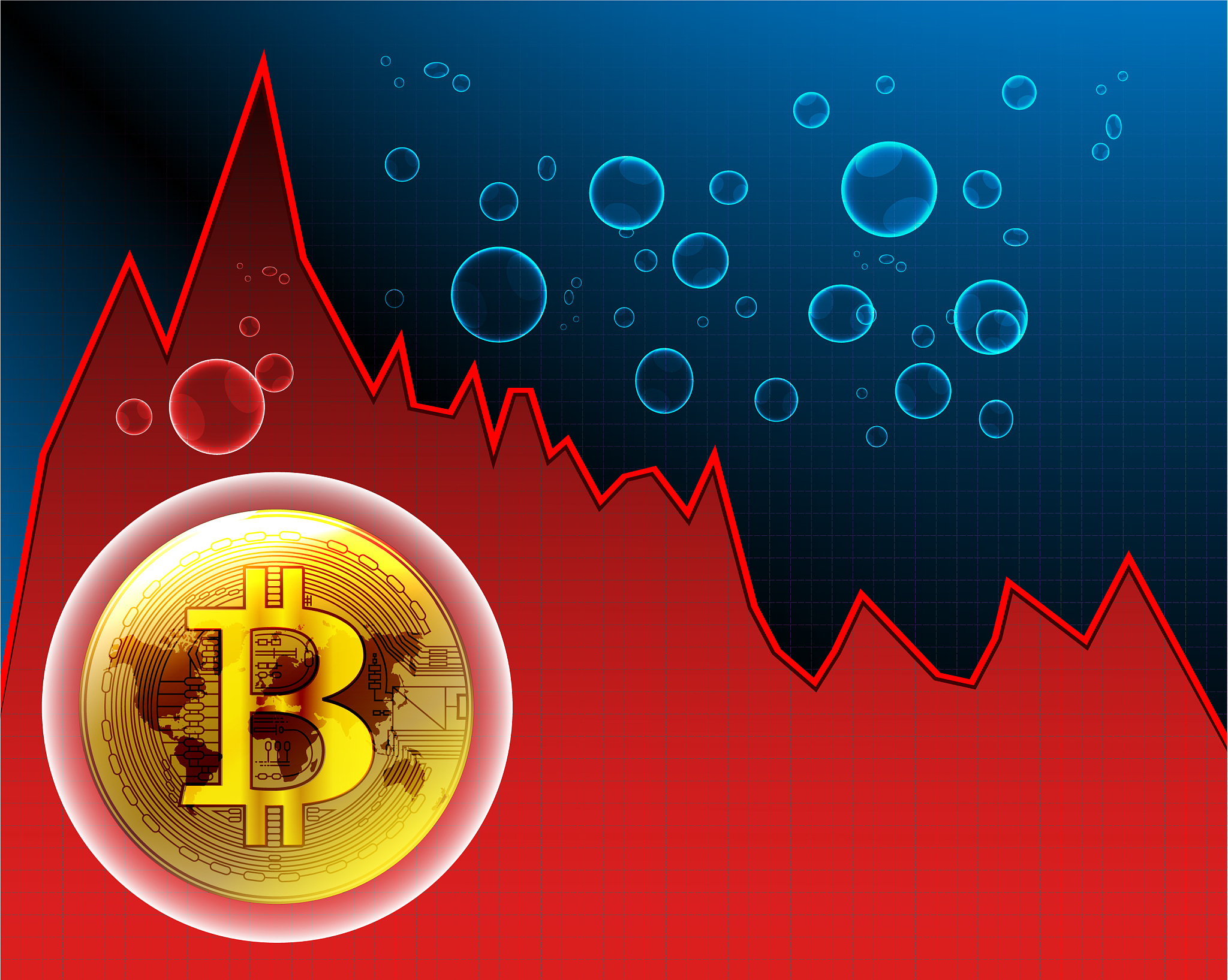 bitcoin bubble and world map on the stock maket