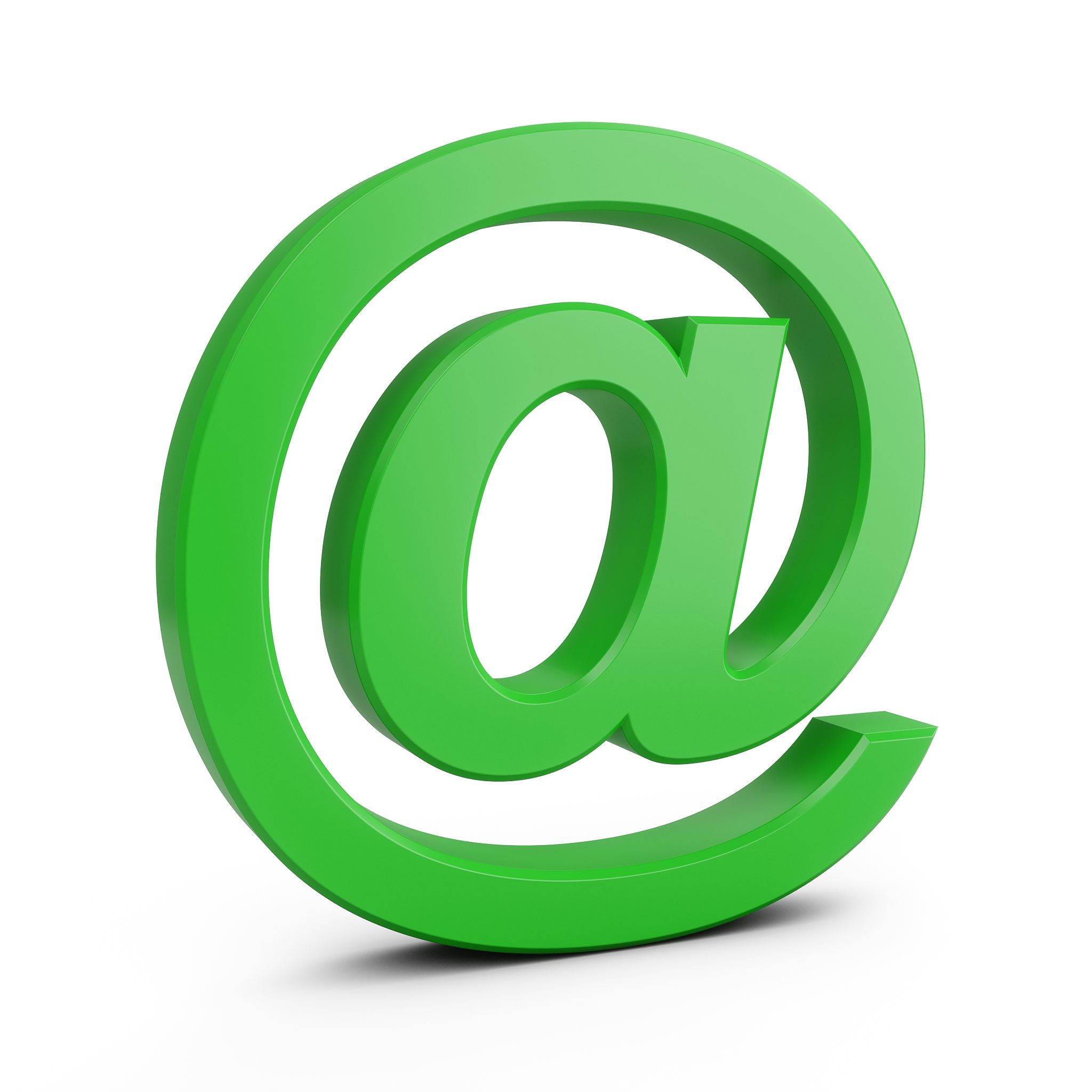 3d rendering green at email symbol isolated on white background