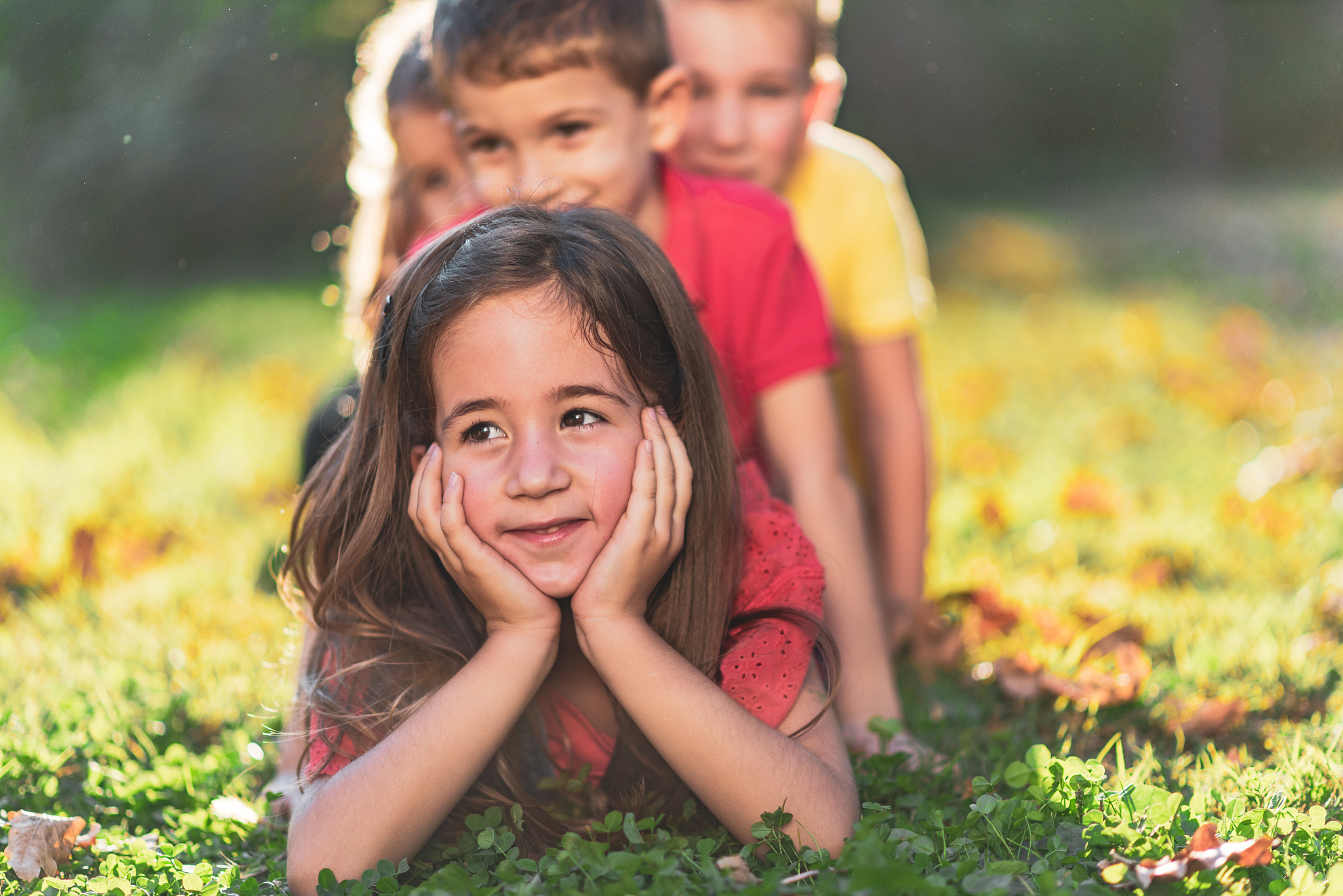 happy kids playing in public park