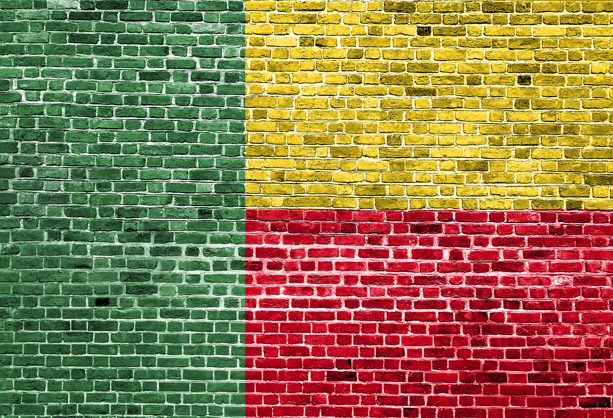 flag of benin painted on brick wall, background texture