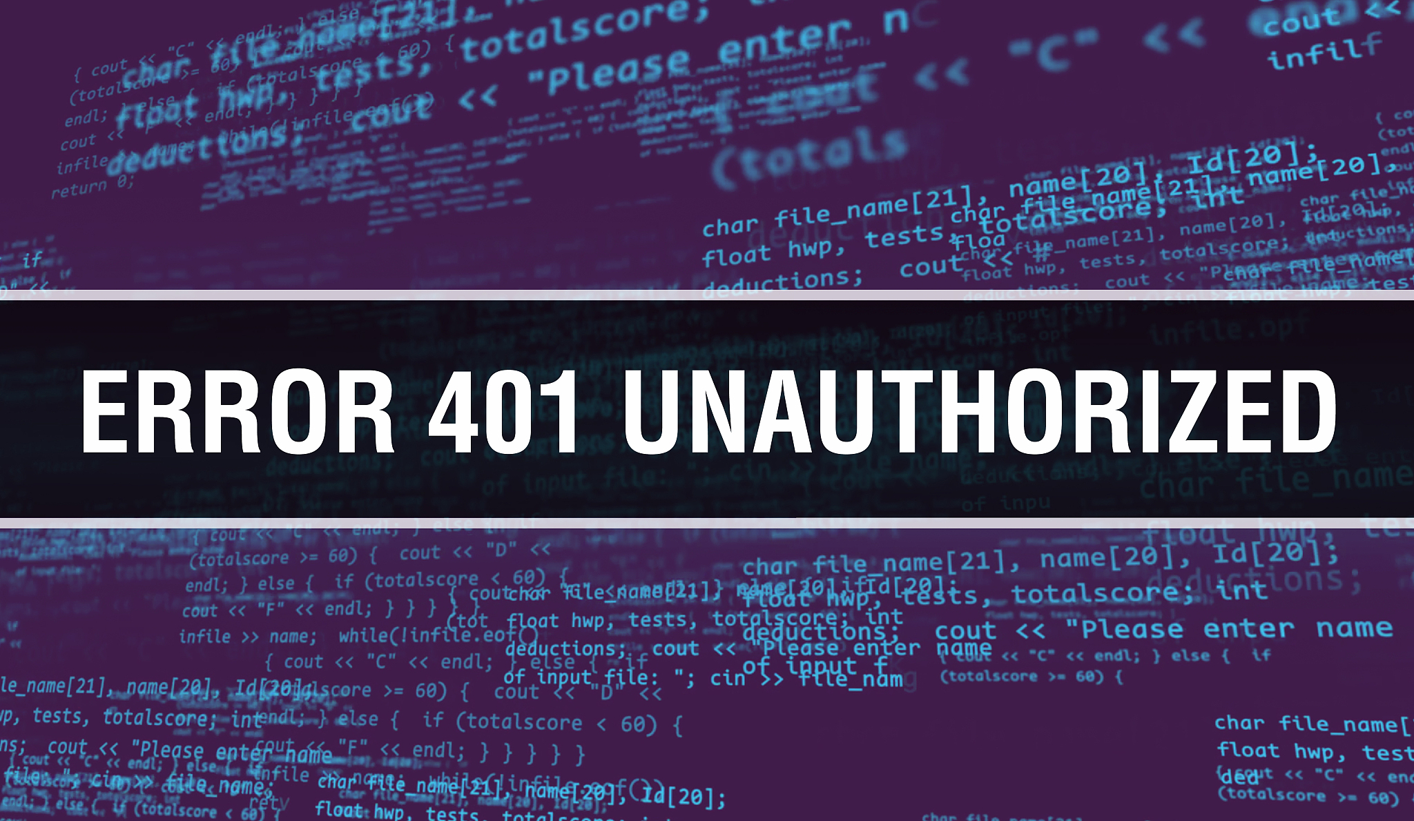 error 401unauthorized concept with random parts of program code.