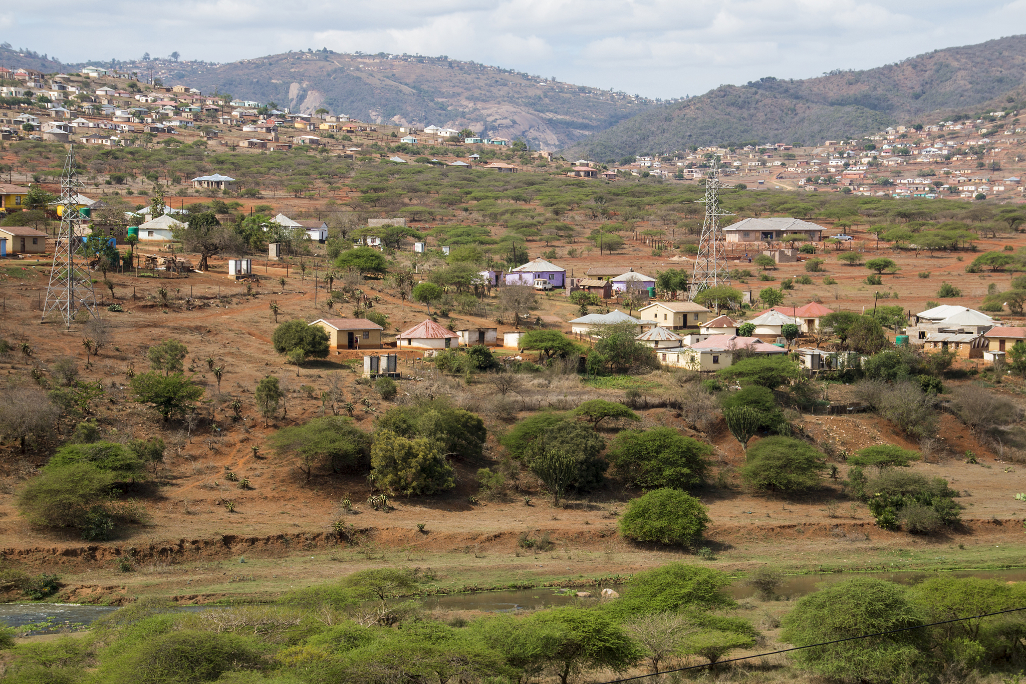 informal  housing scattered over hillside