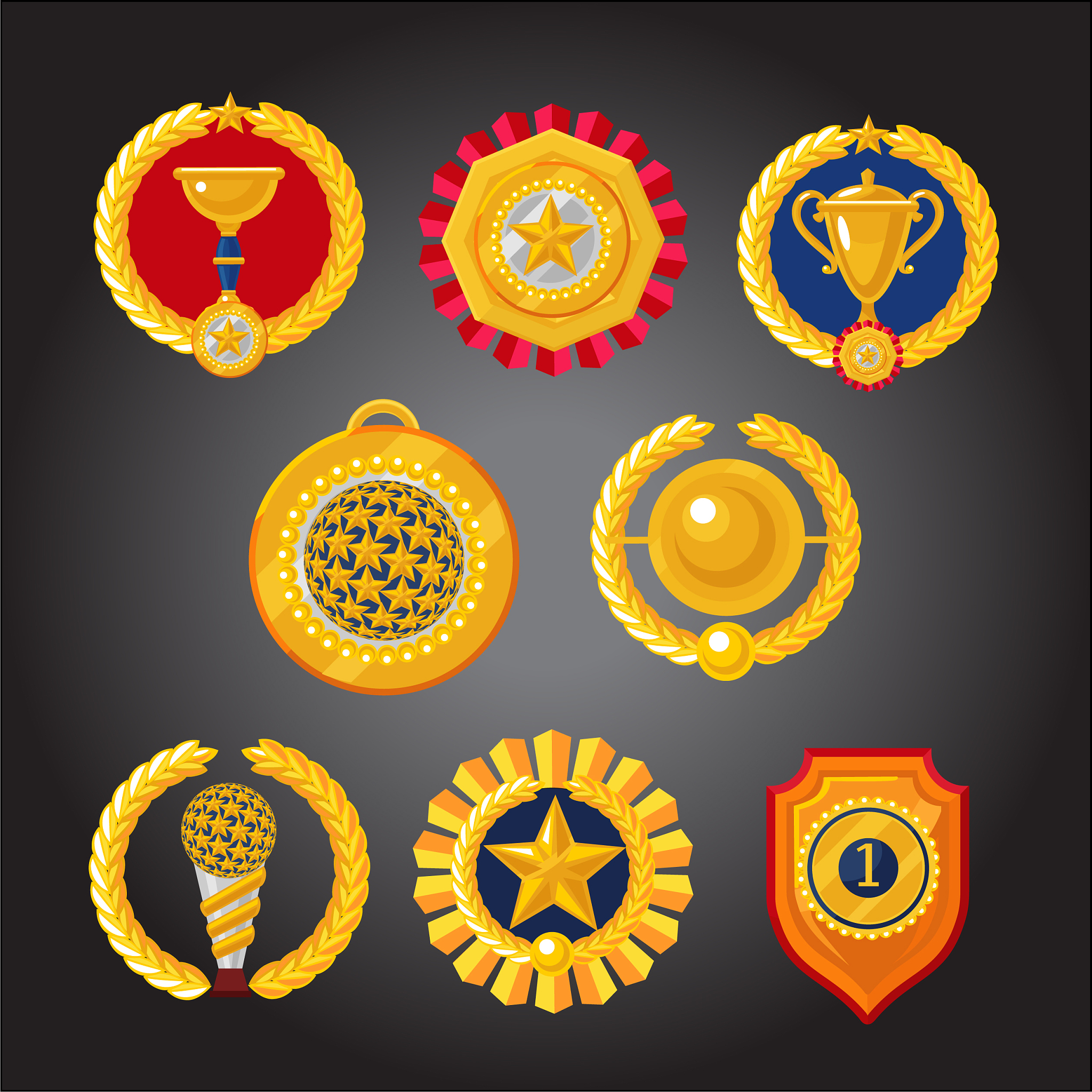 flat awards collection set of trophies emblems