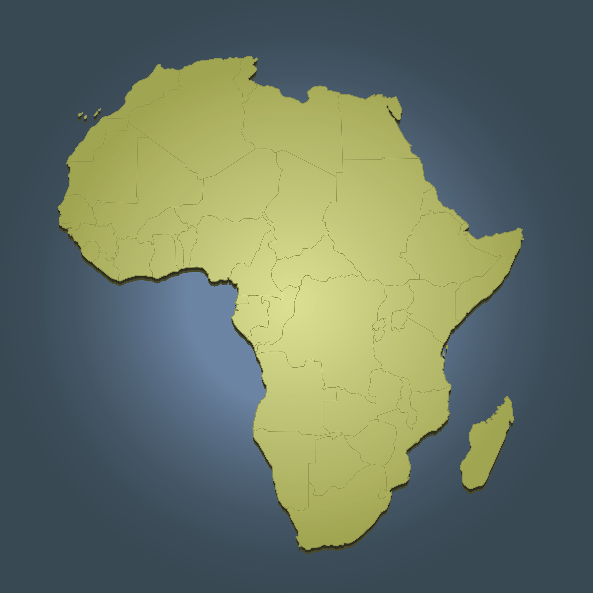 africa green travel map on dark blue background