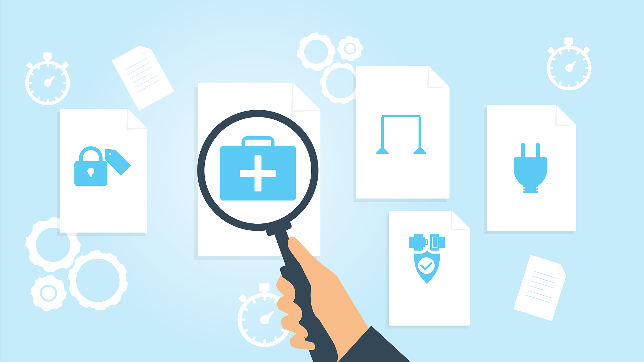 document with search icons file and magnifying