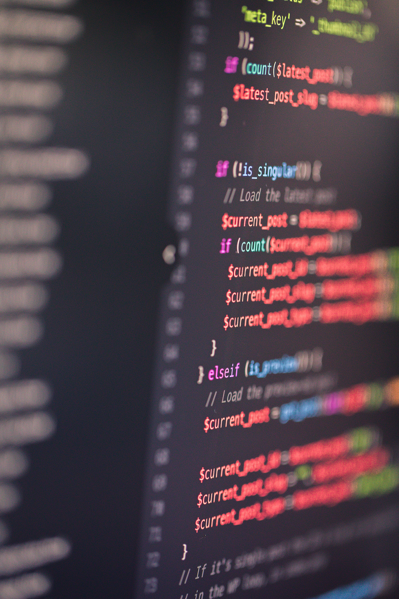 developer screen with colored website programming code