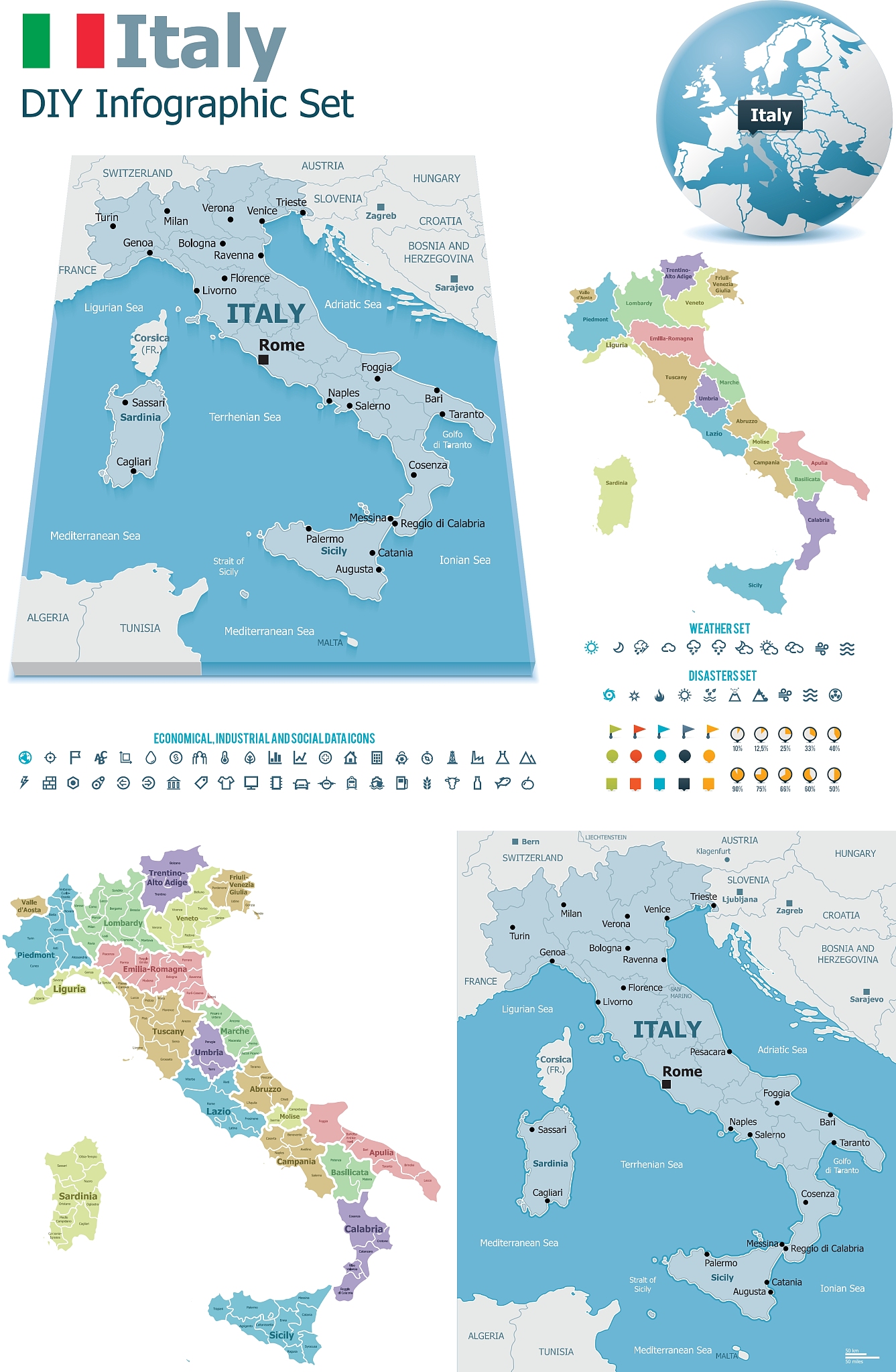 italy maps with markers