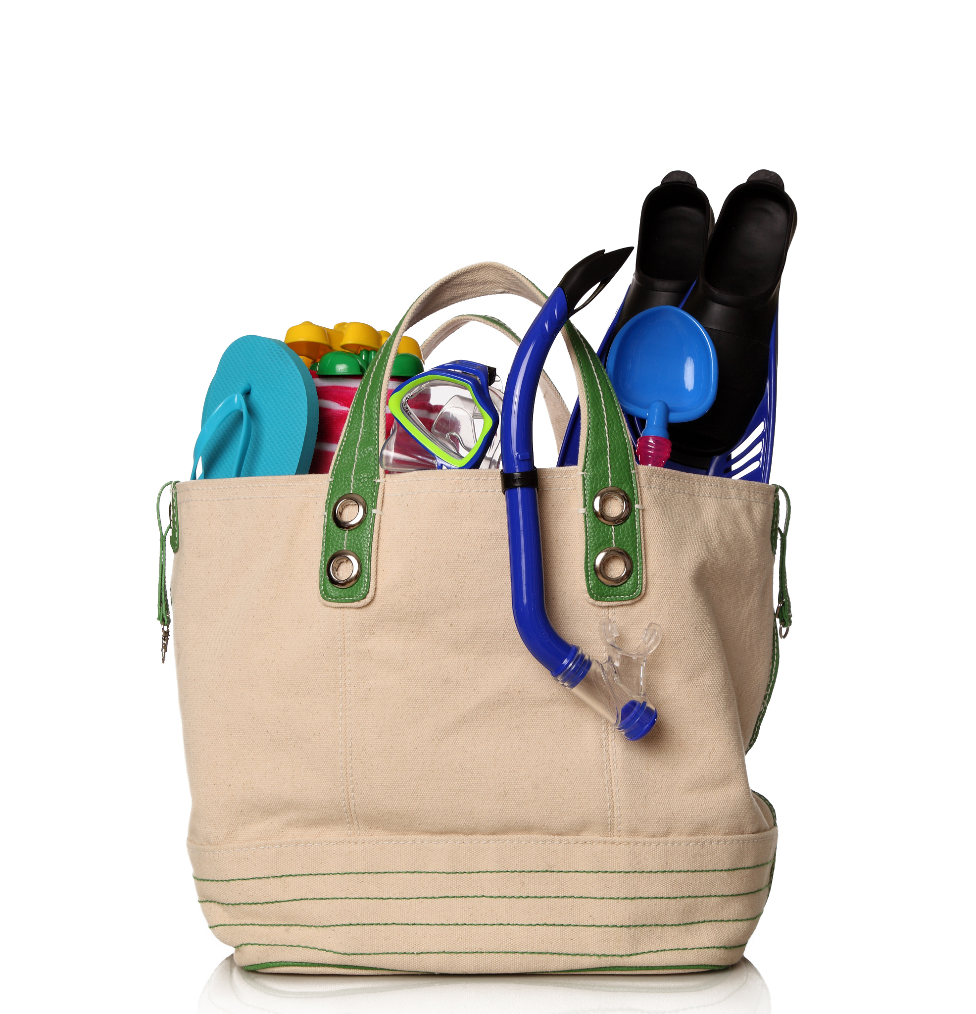 beach bag and snorkeling set