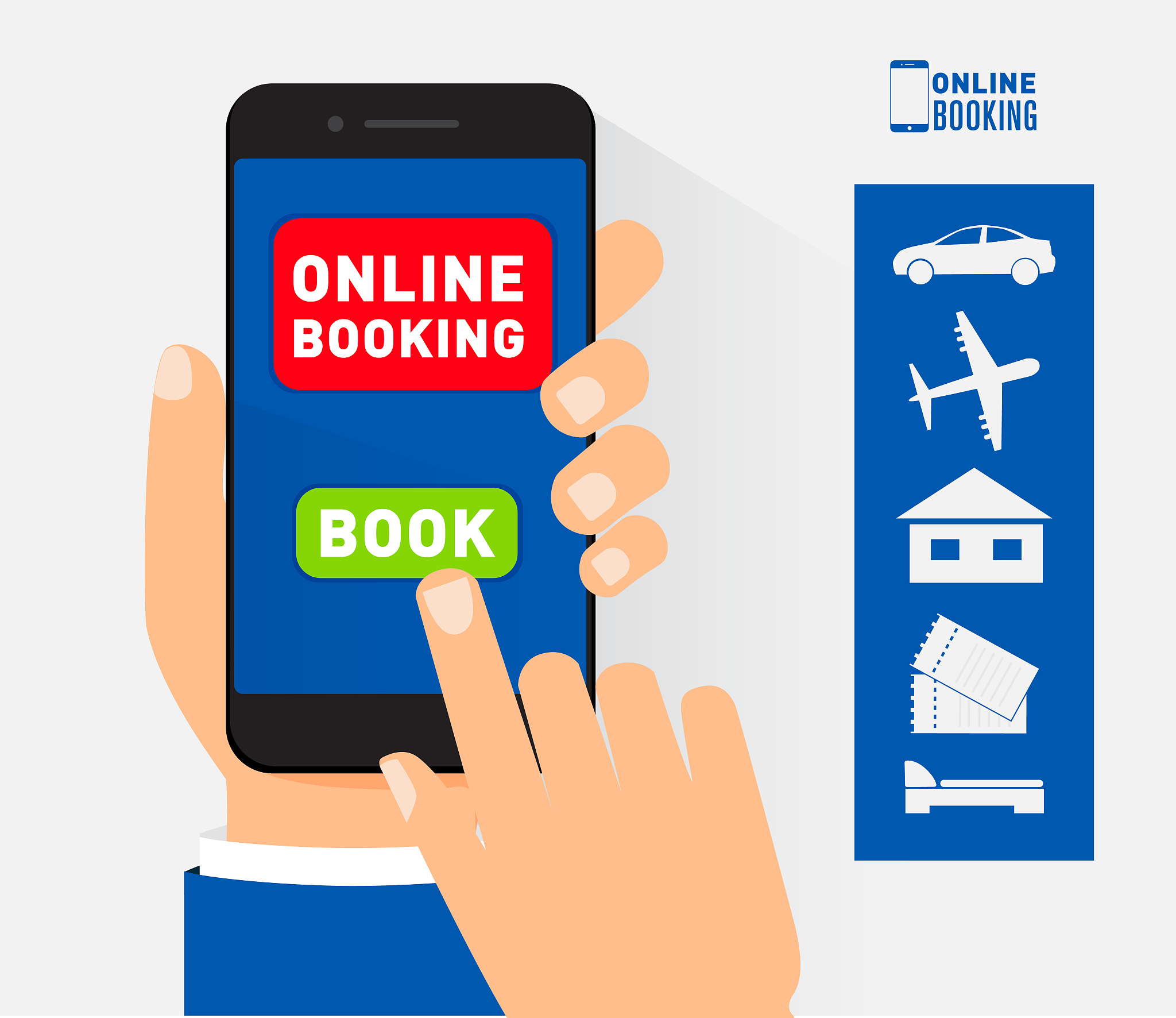 online booking mobile application concept, hand holding smartpho