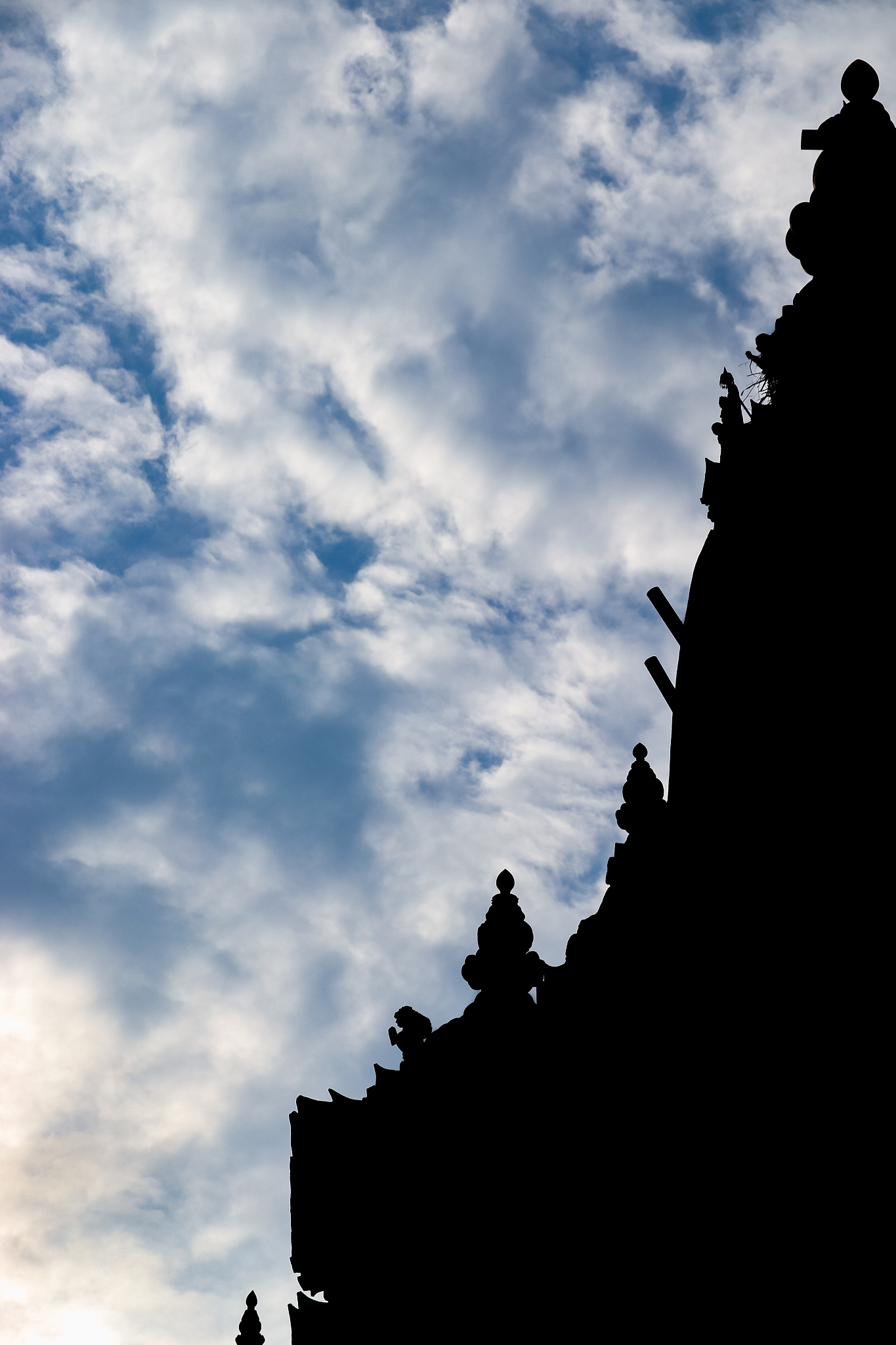 silhouette of an ancient temple at patan durbar square in nepal.
