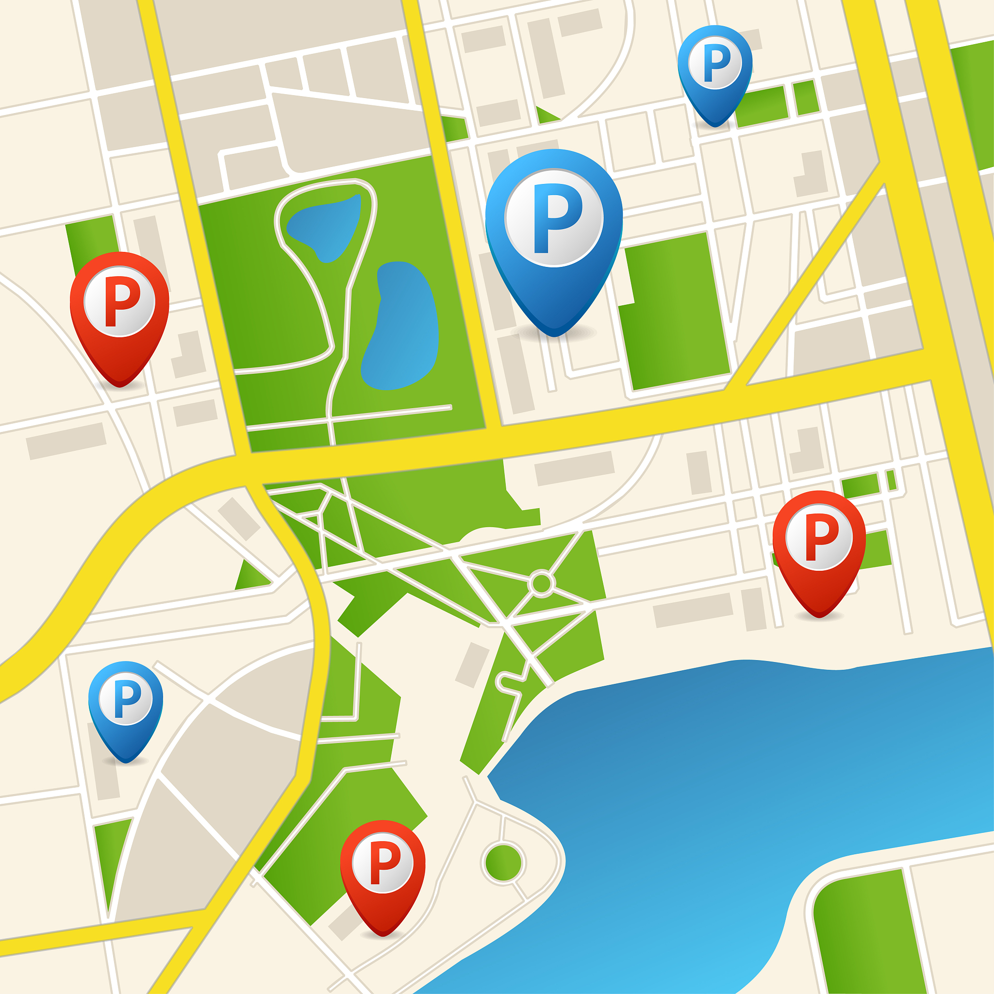 realistic detailed 3d parking map for app card background. vecto