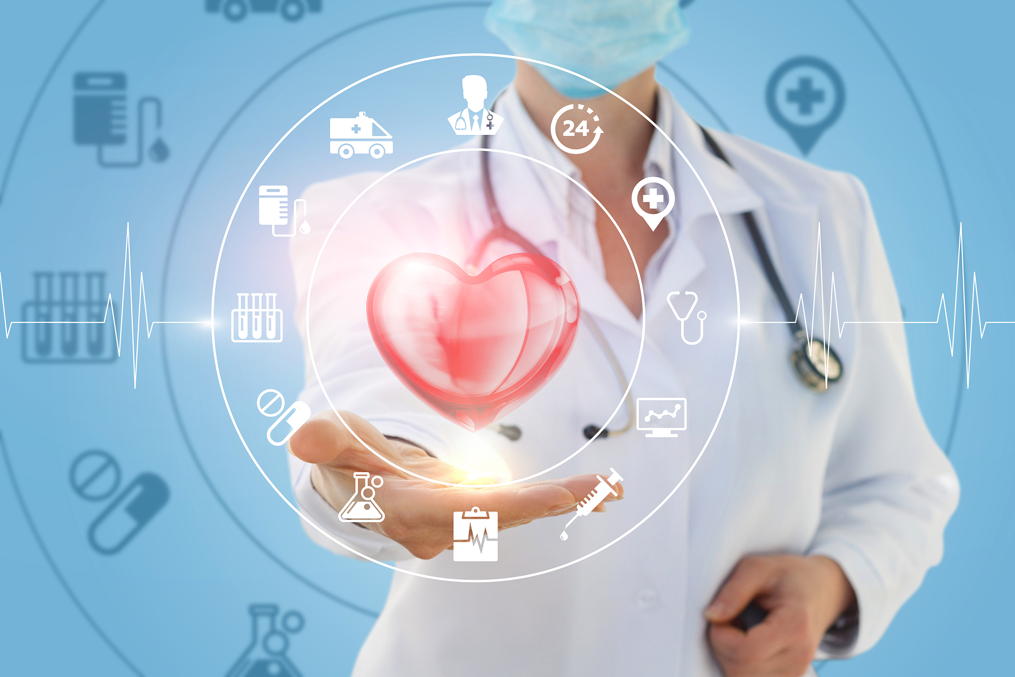 doctor the cardiologist shows the treatment of heart.