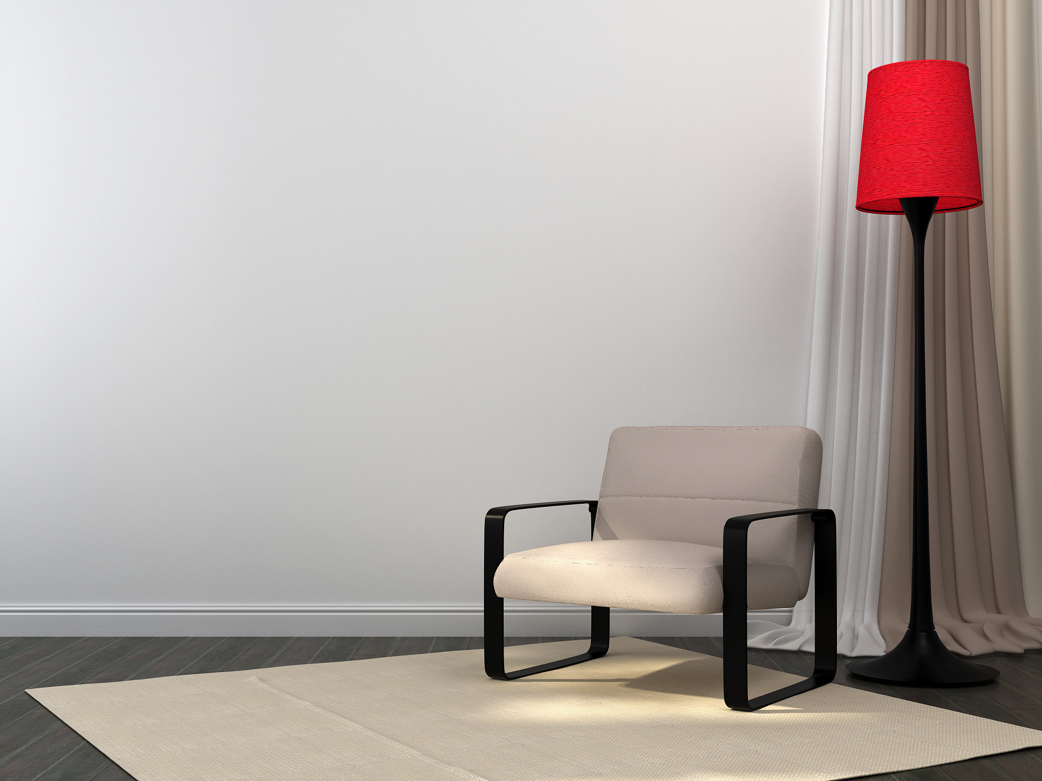 chair with a red floor lamp