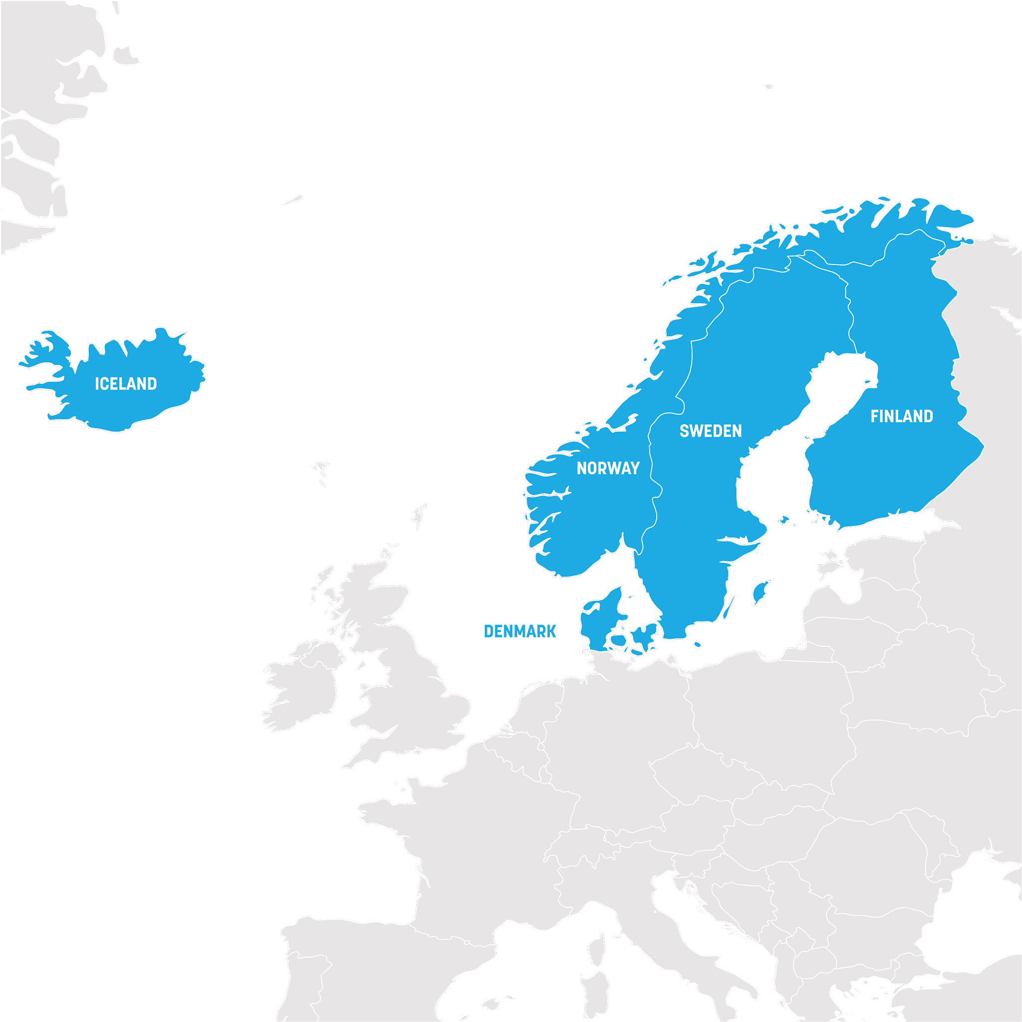 north europe region map of countries of