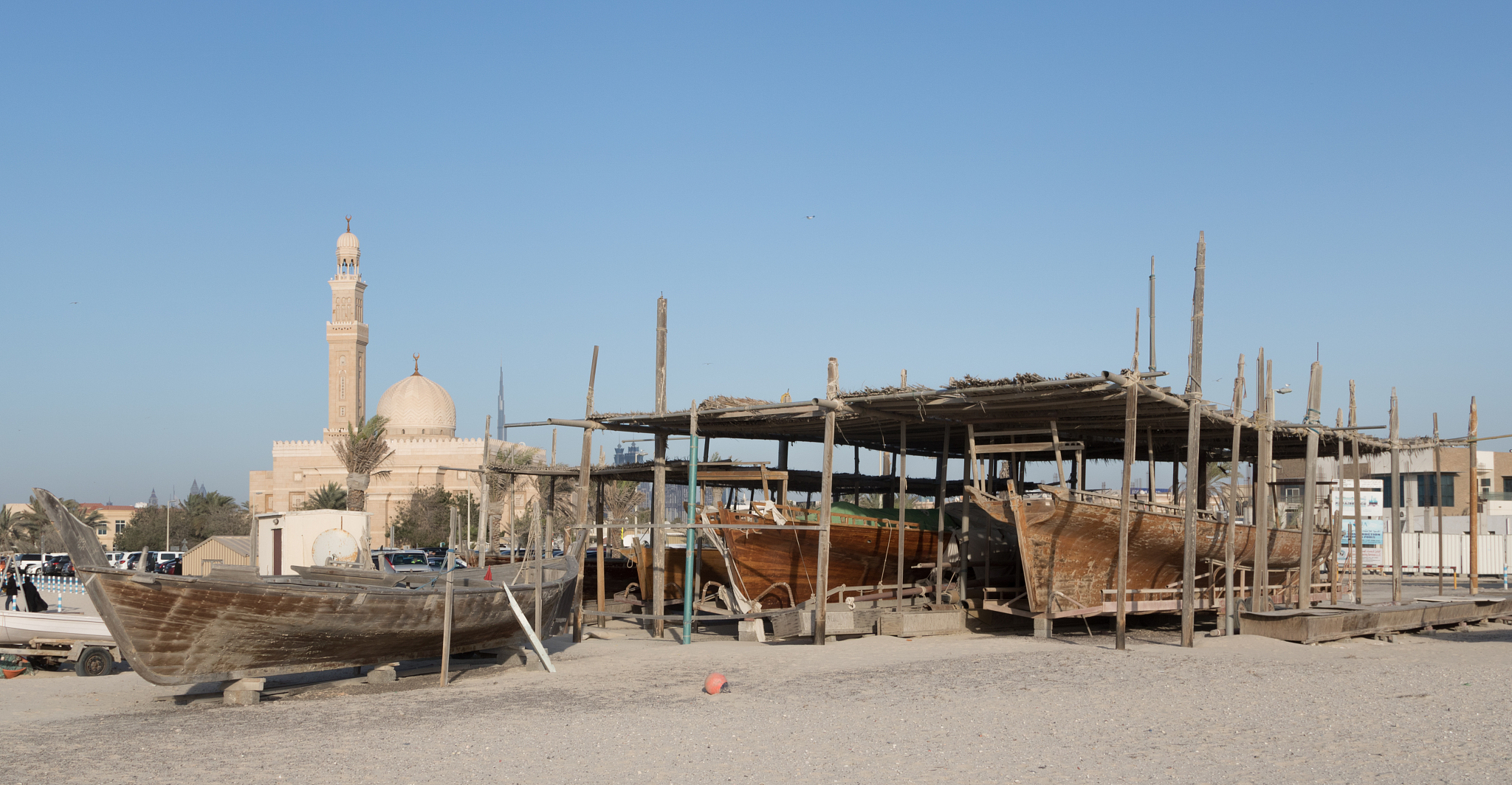 dubai - circa january 2017: jumeirah beach with the mosque in th