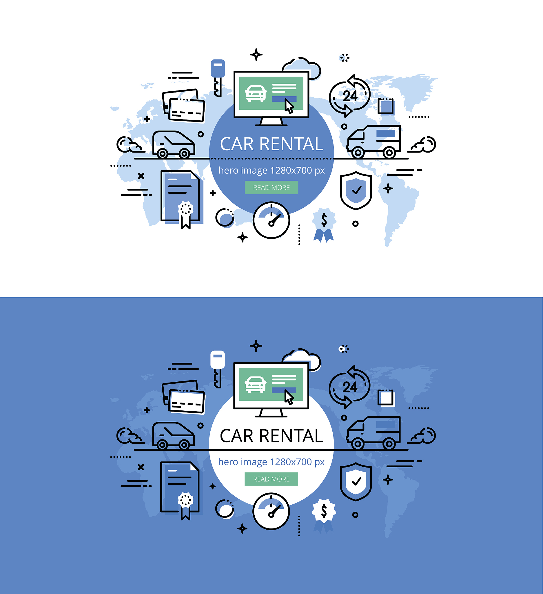 car rental. flat line color hero images design concept