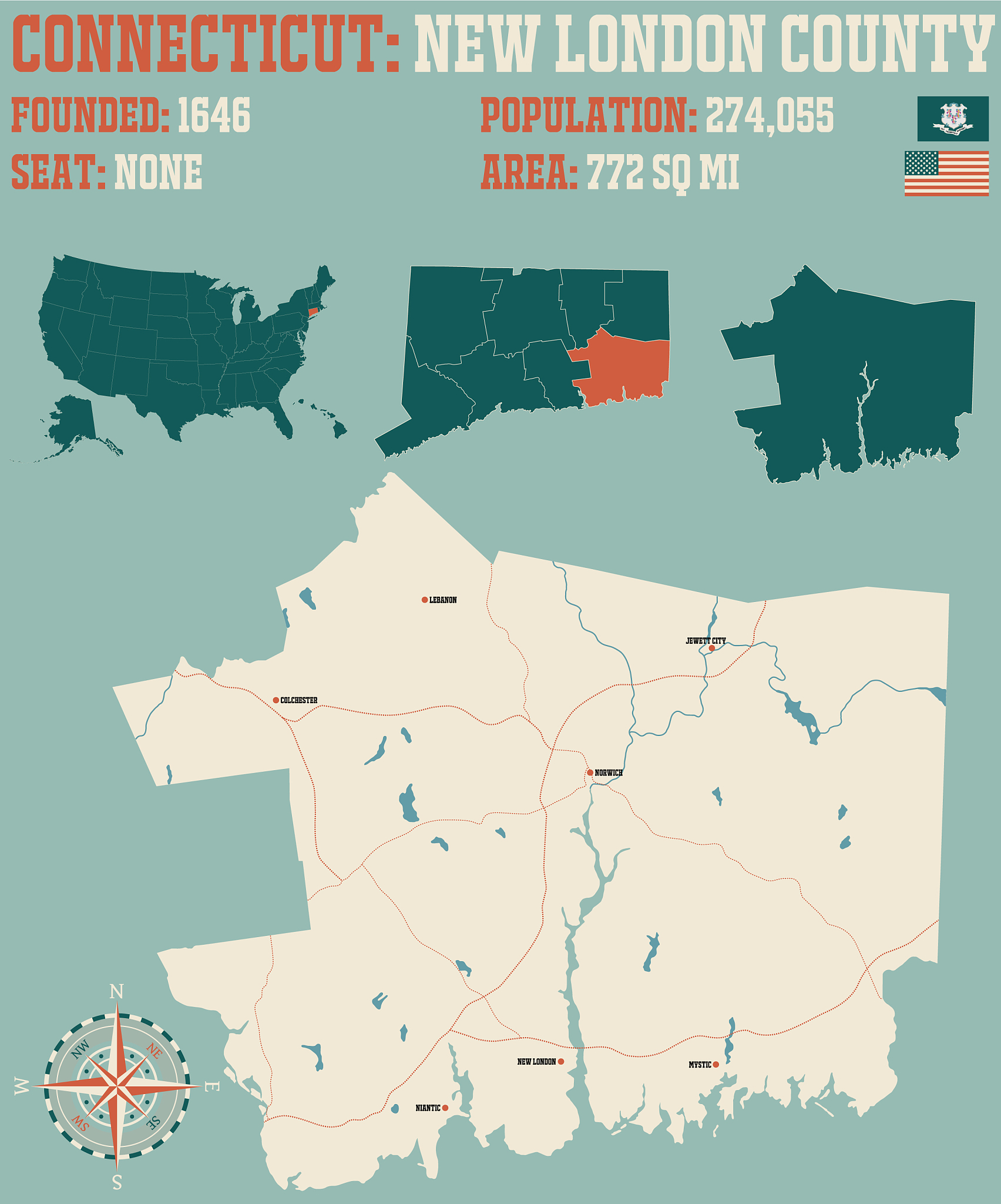 map new london county in connecticut