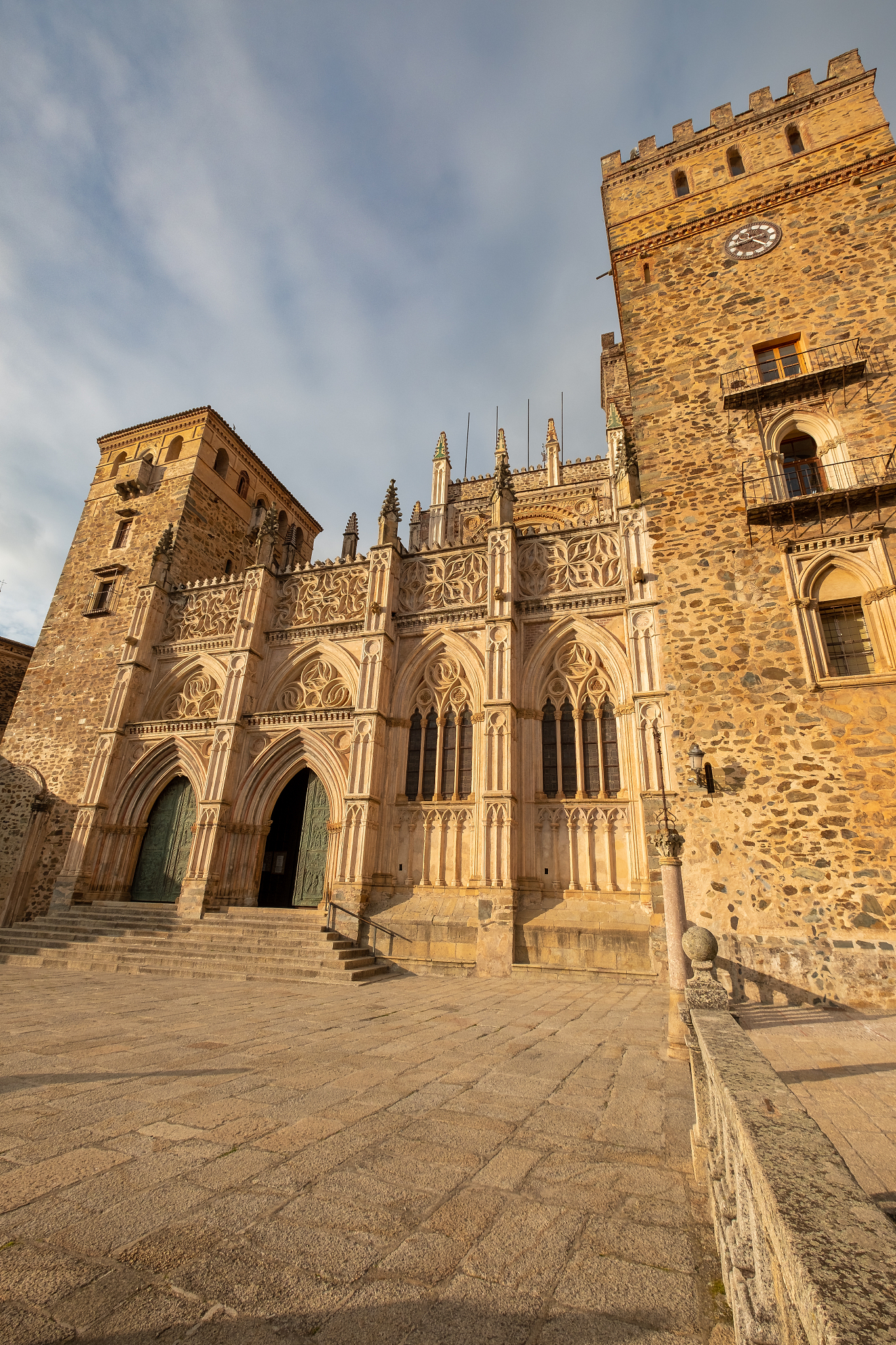 main view of the royal monastery of guadalupe, caceres, extremad