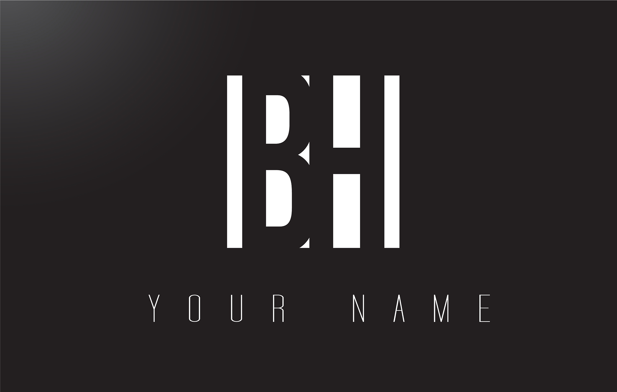 bh letter logo with black and white negative