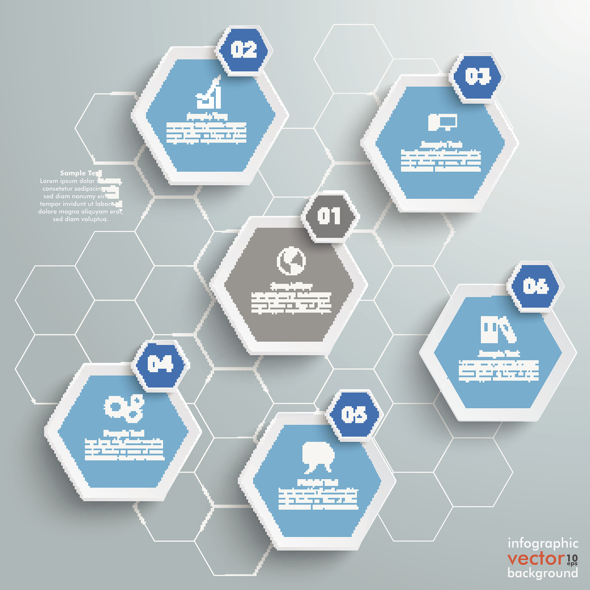 6 colored hexagons background