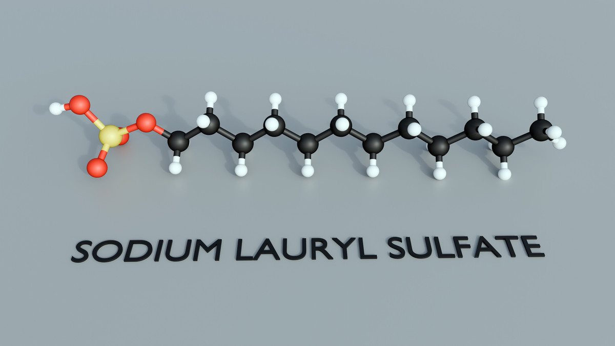 十二烷基硫酸钠(sls)分子的三维球棍模型