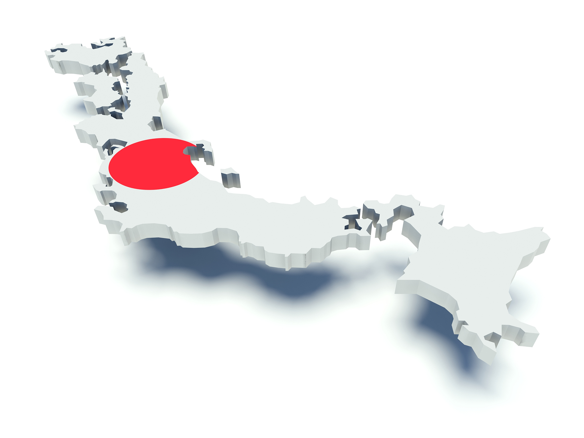 map of japan with flag colors. 3d render illustration.