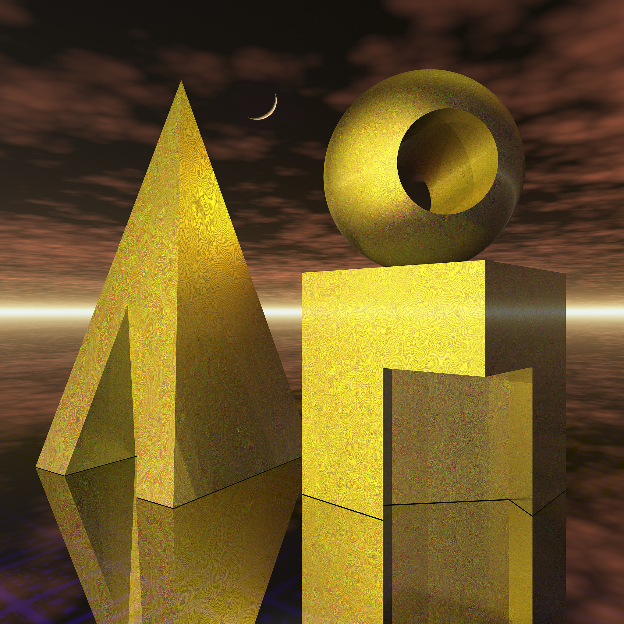 basic shapes, cube, sphere, pyramid still life