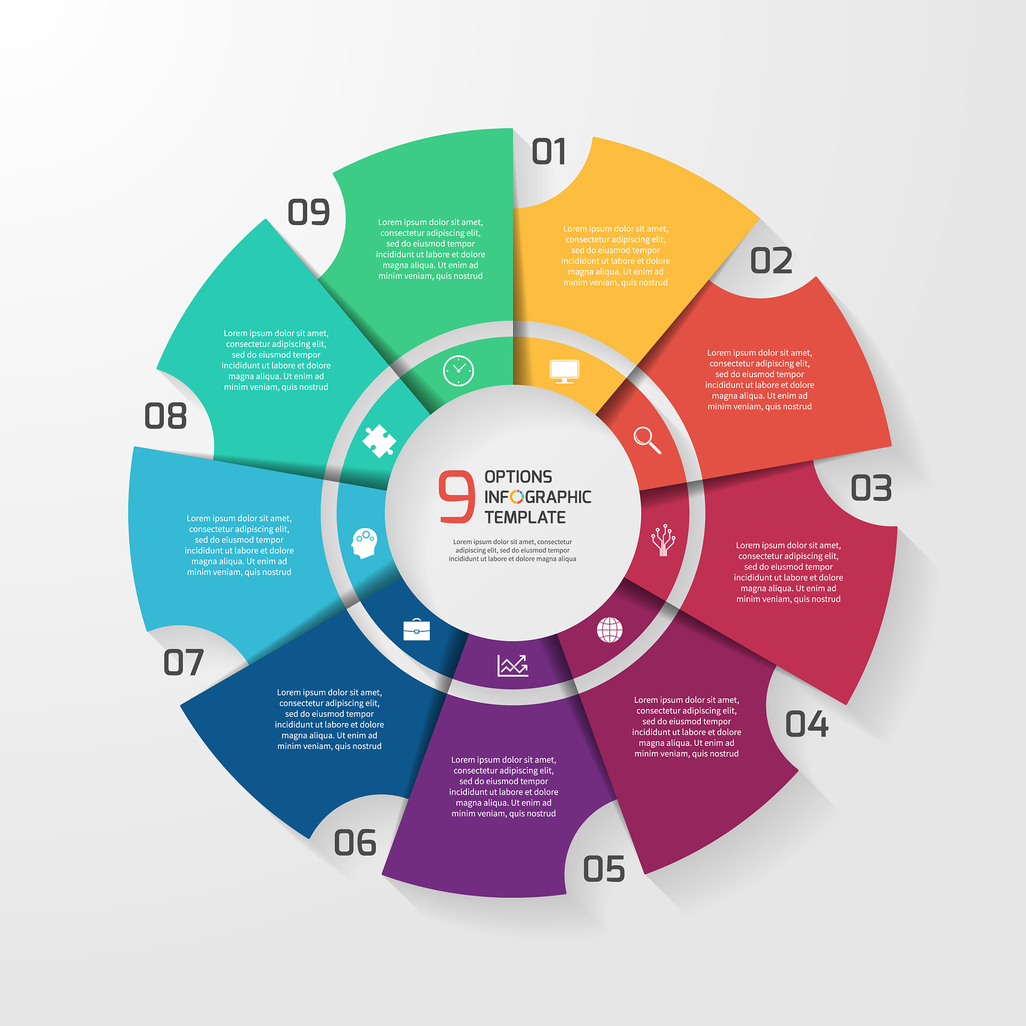 circle infographic 9 options