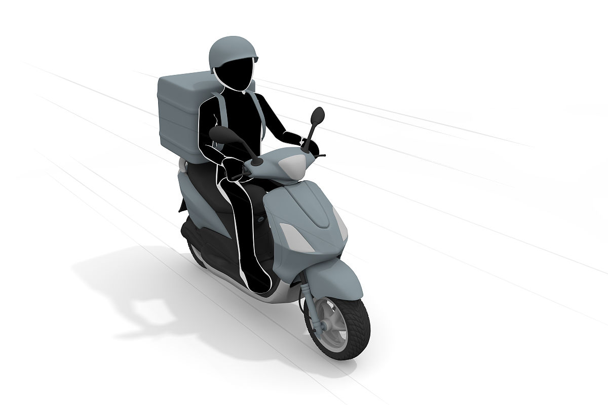 由自行车.骑摩托车送外卖.信使作为信使工作的人兼职工作.