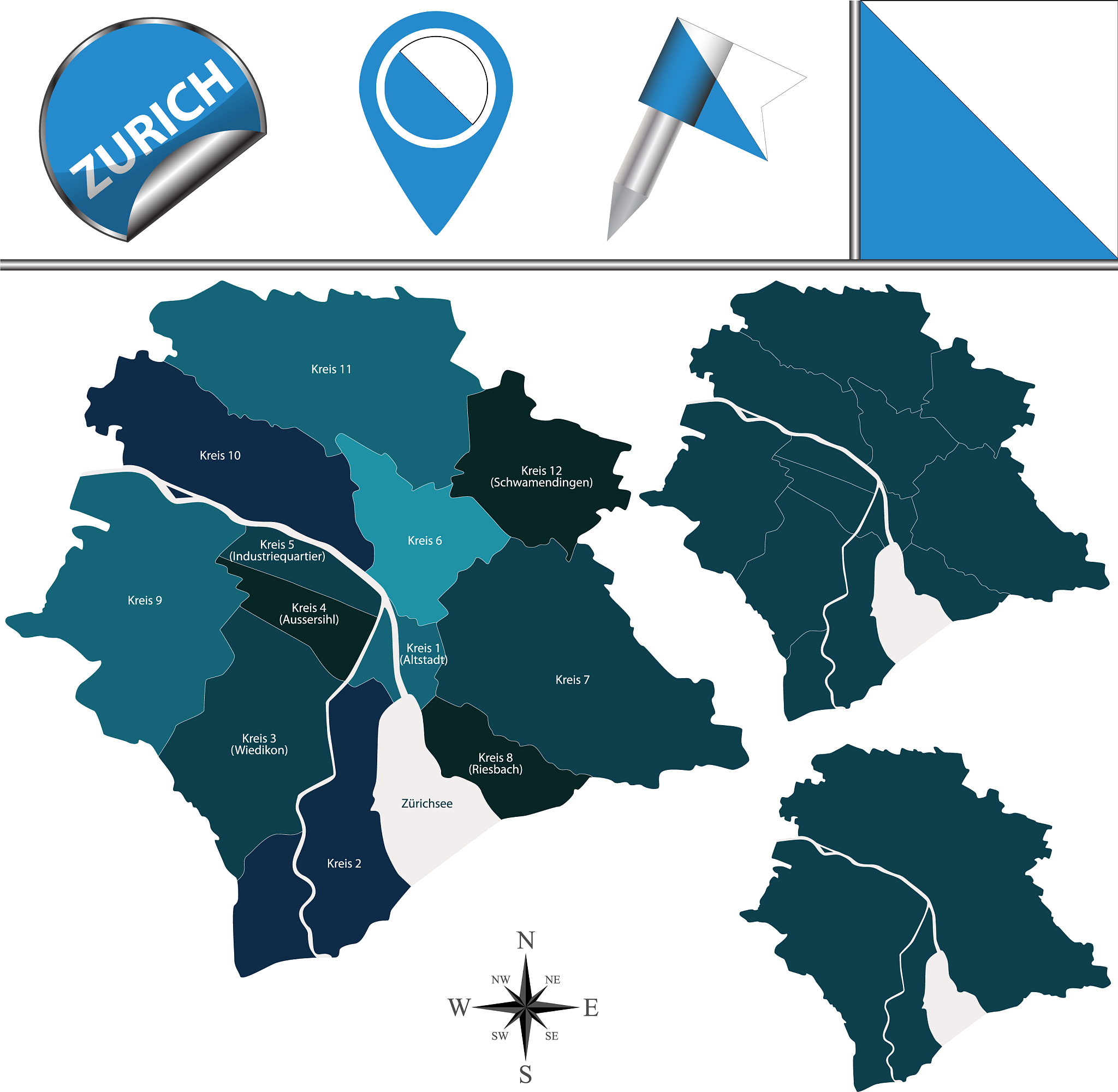 map of zurich with subdivisions
