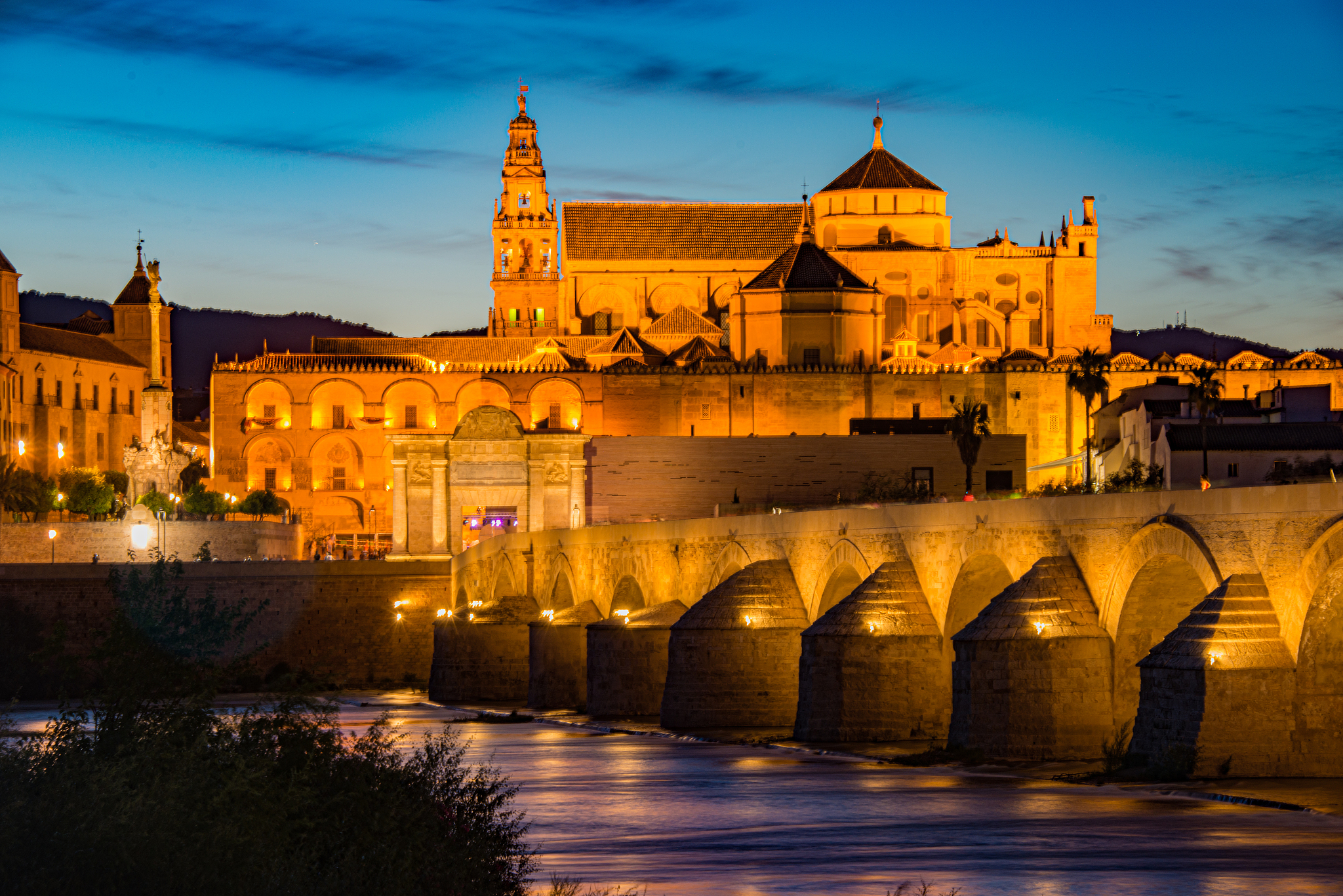 mosque-cathedral and roman bridge of cordoba, andalusia, spain