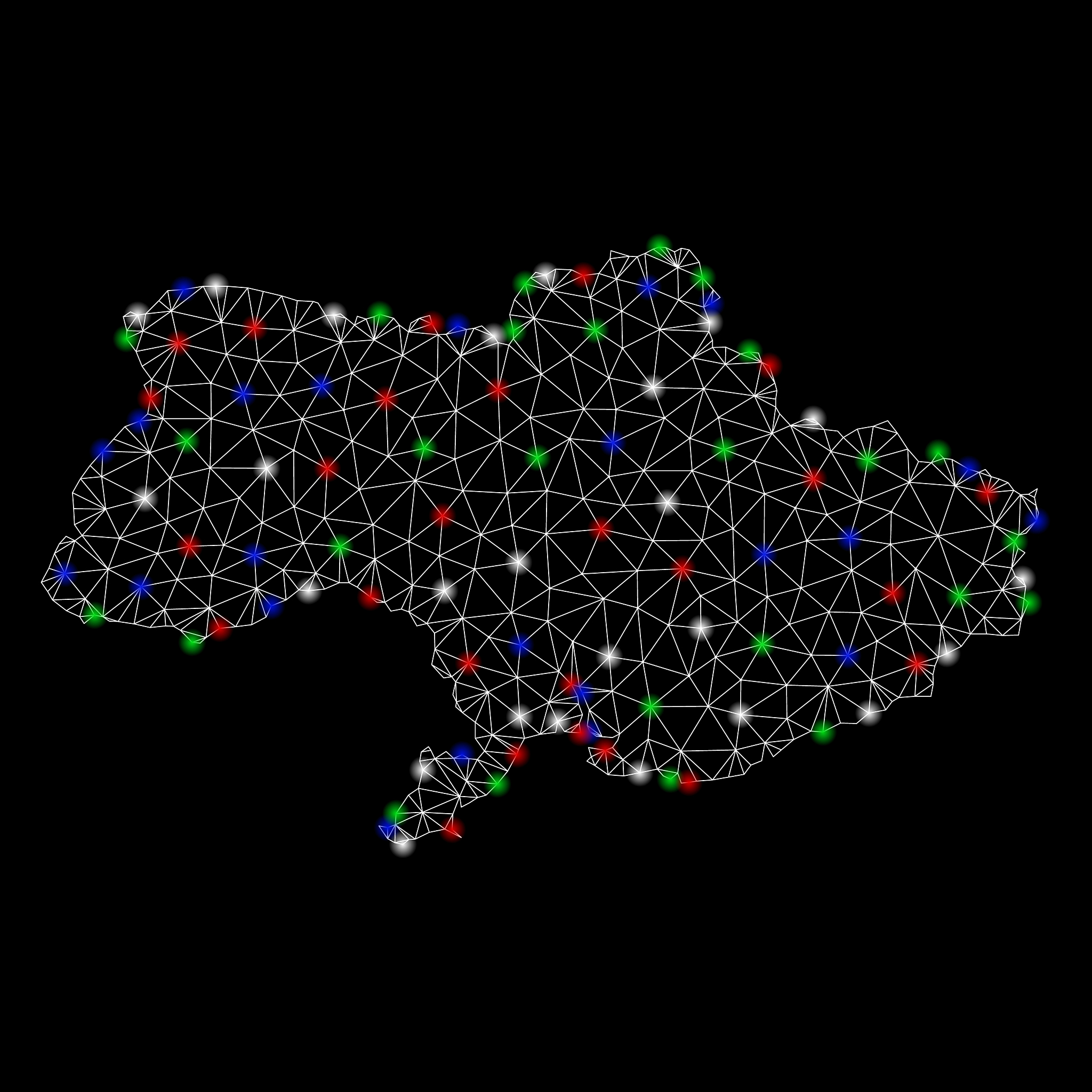 bright mesh carcass ukraine map with light spots