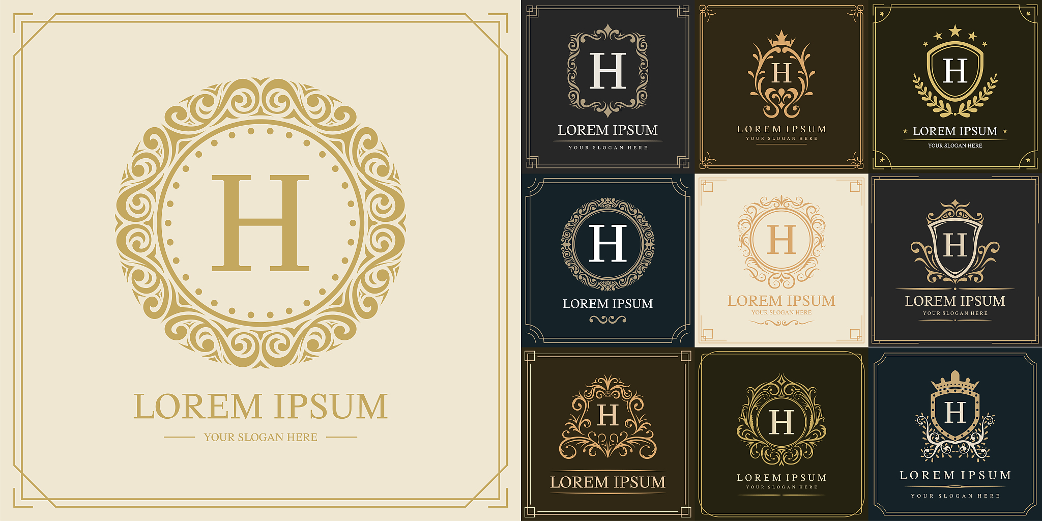 set of luxury logo template, initial letter type h, vector illus