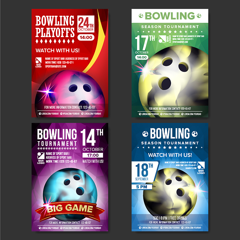 bowling poster set design for sport bar