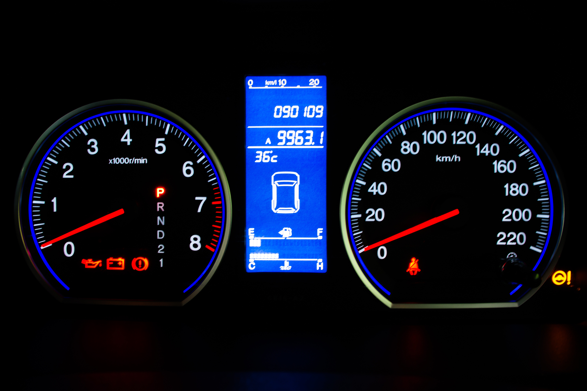 modern car speedometer and illuminated dashboard