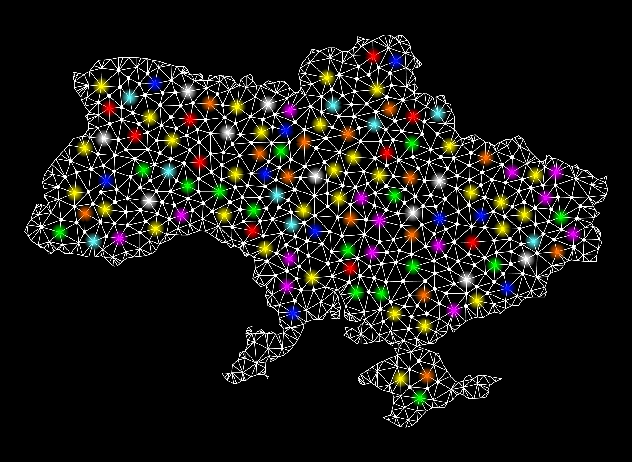 mesh polygonal map of ukraine with colorful light