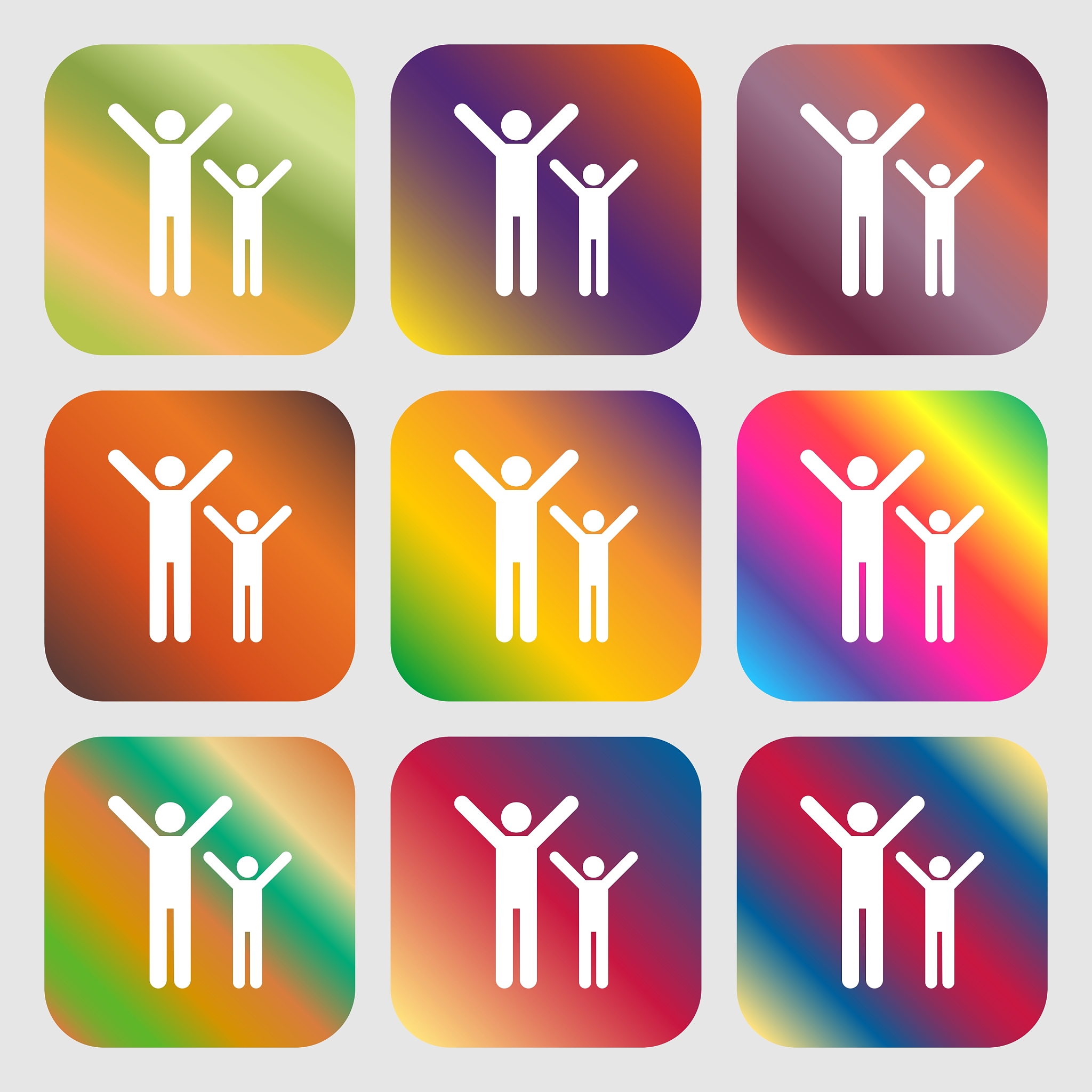 happy family icon nine buttons with bright