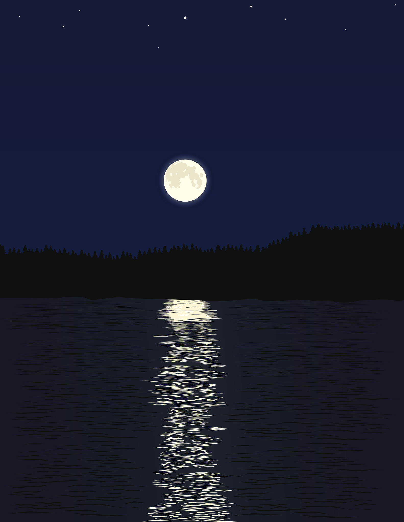 夜晚池塘绘画教程：如何画出满月倒影与寂静氛围