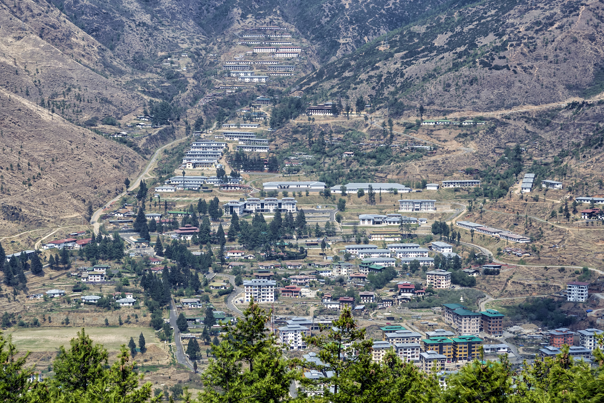 aerial view of villages in thimphu, bhutan