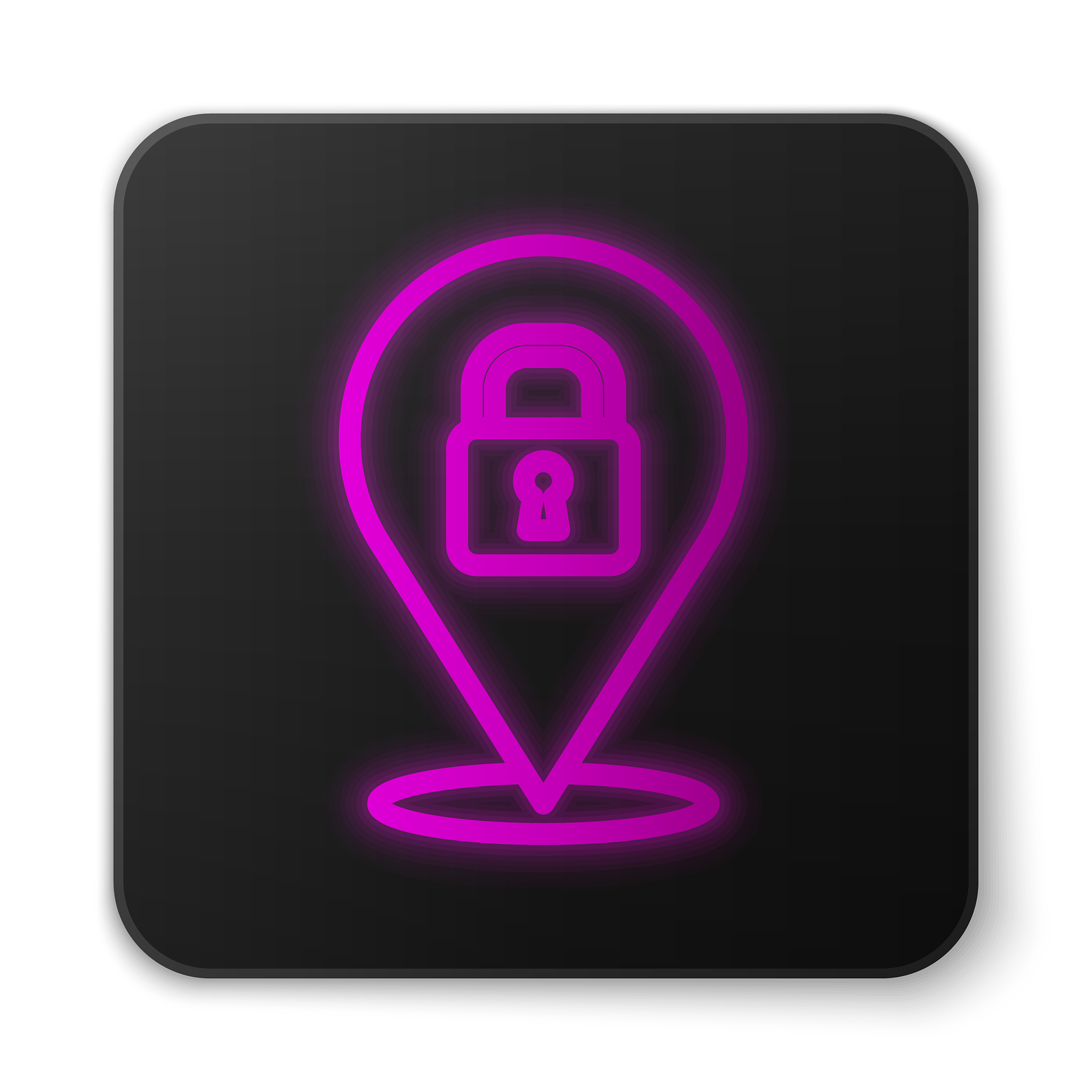 glowing neon line location lock icon isolated on