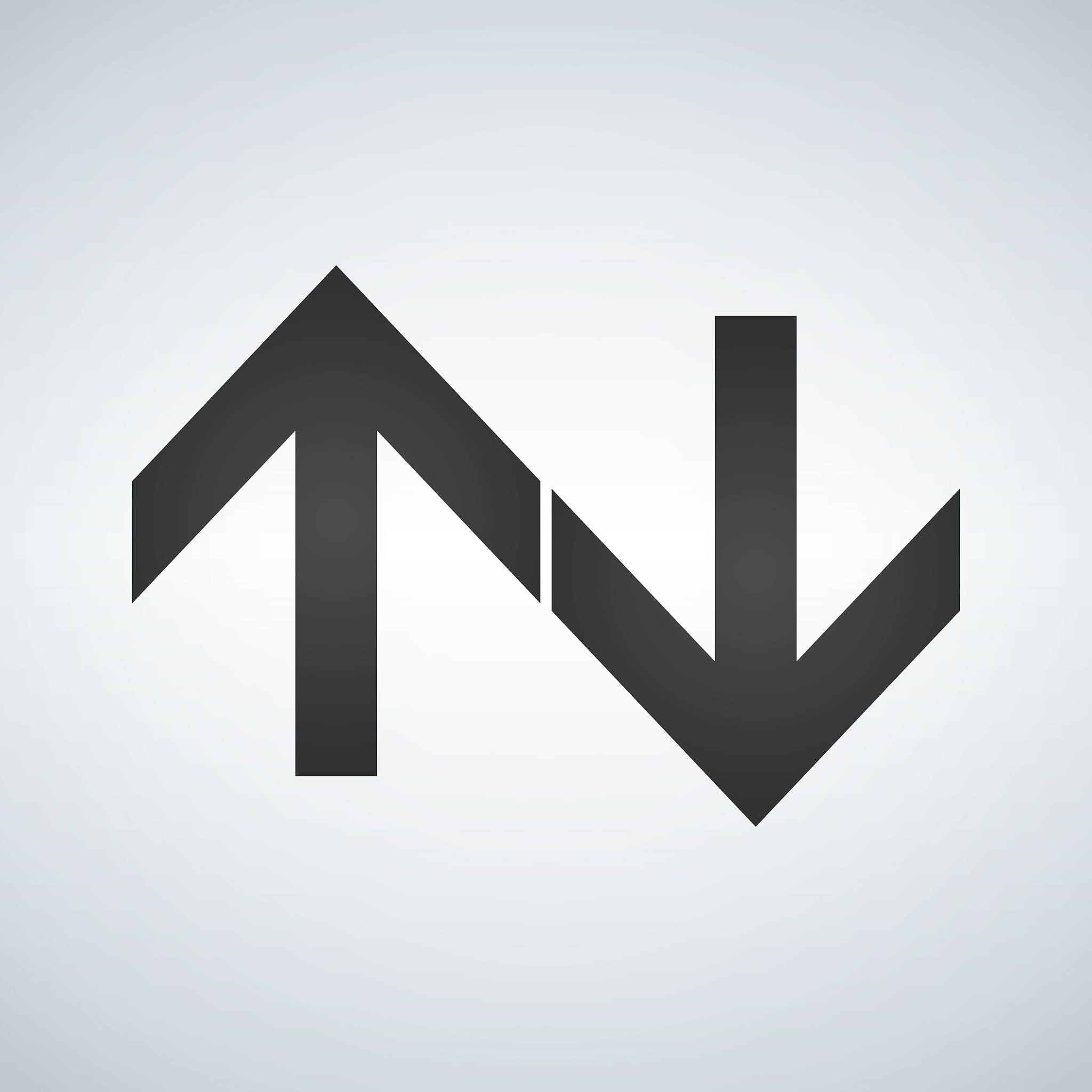 two black opposite vertical arrows isolated on