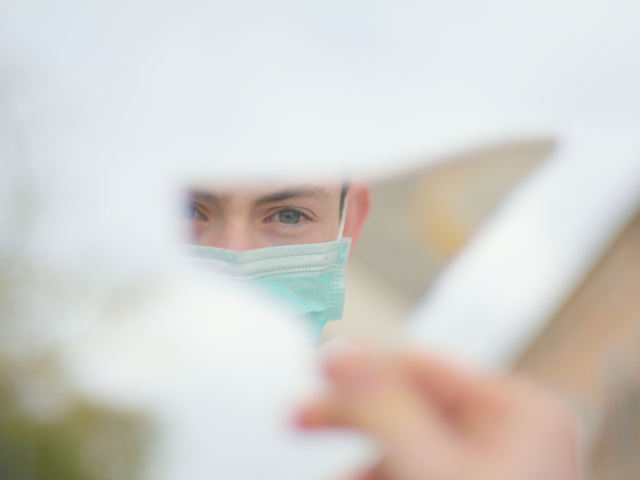teen boy wearing face mask