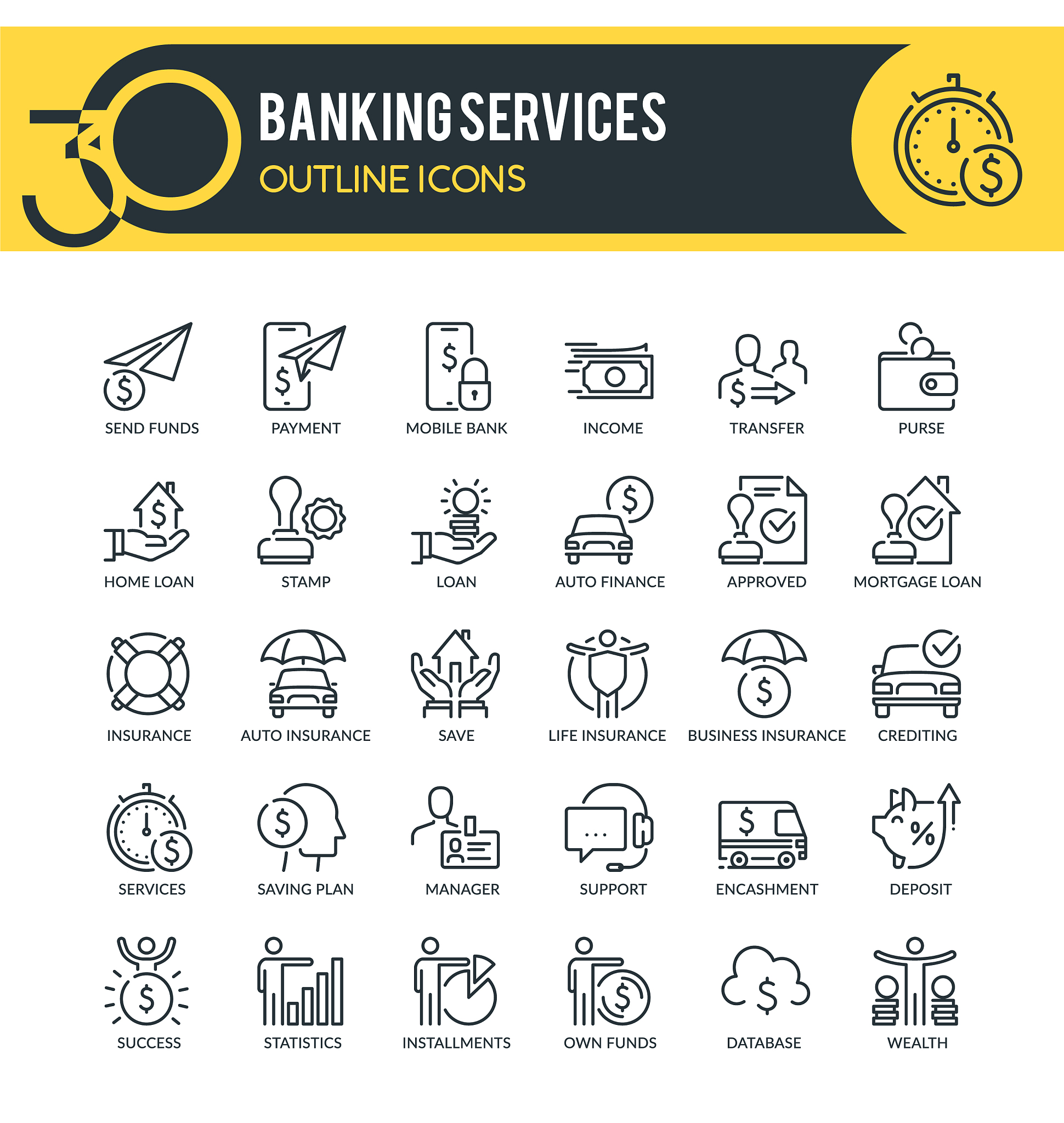 banking services outline icons