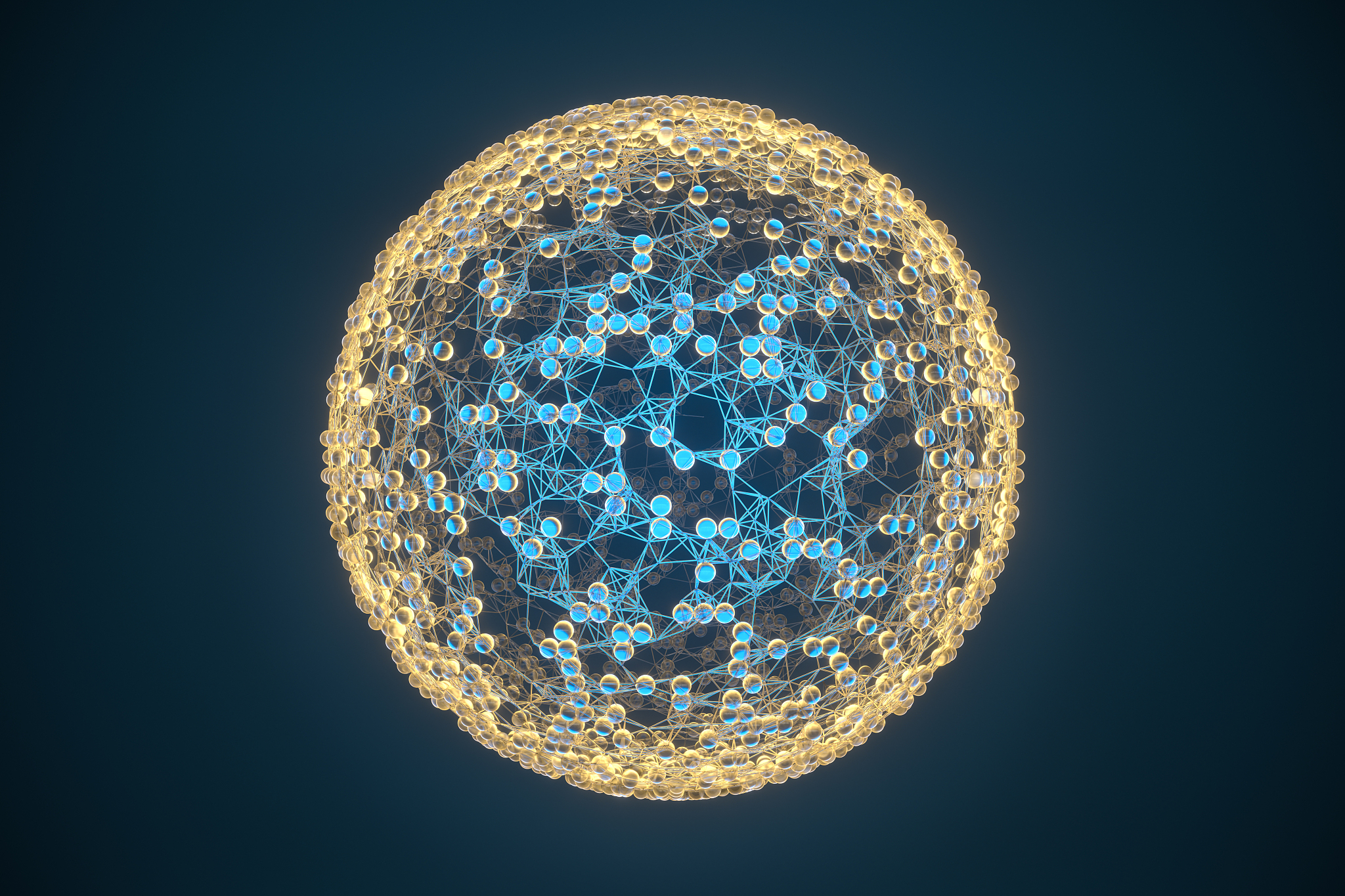 blue biology grid with connect constrains, 3d rendering.