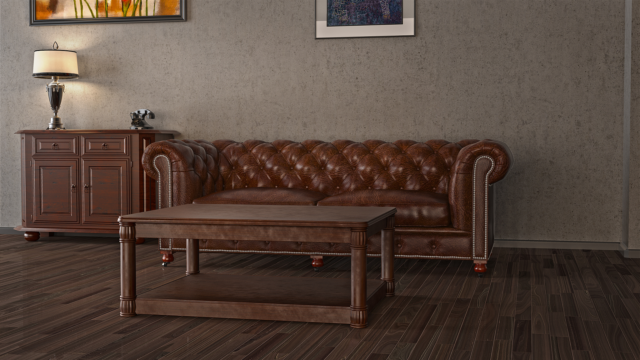 interior room at twilight 3d illustration