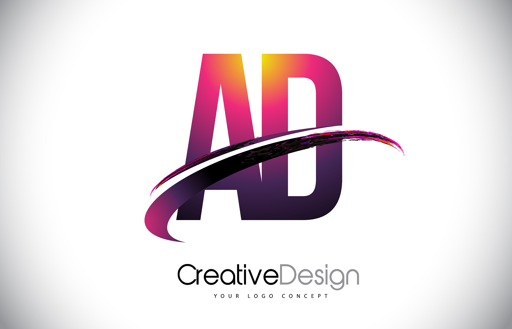 ad a d purple letter logo with swoosh design